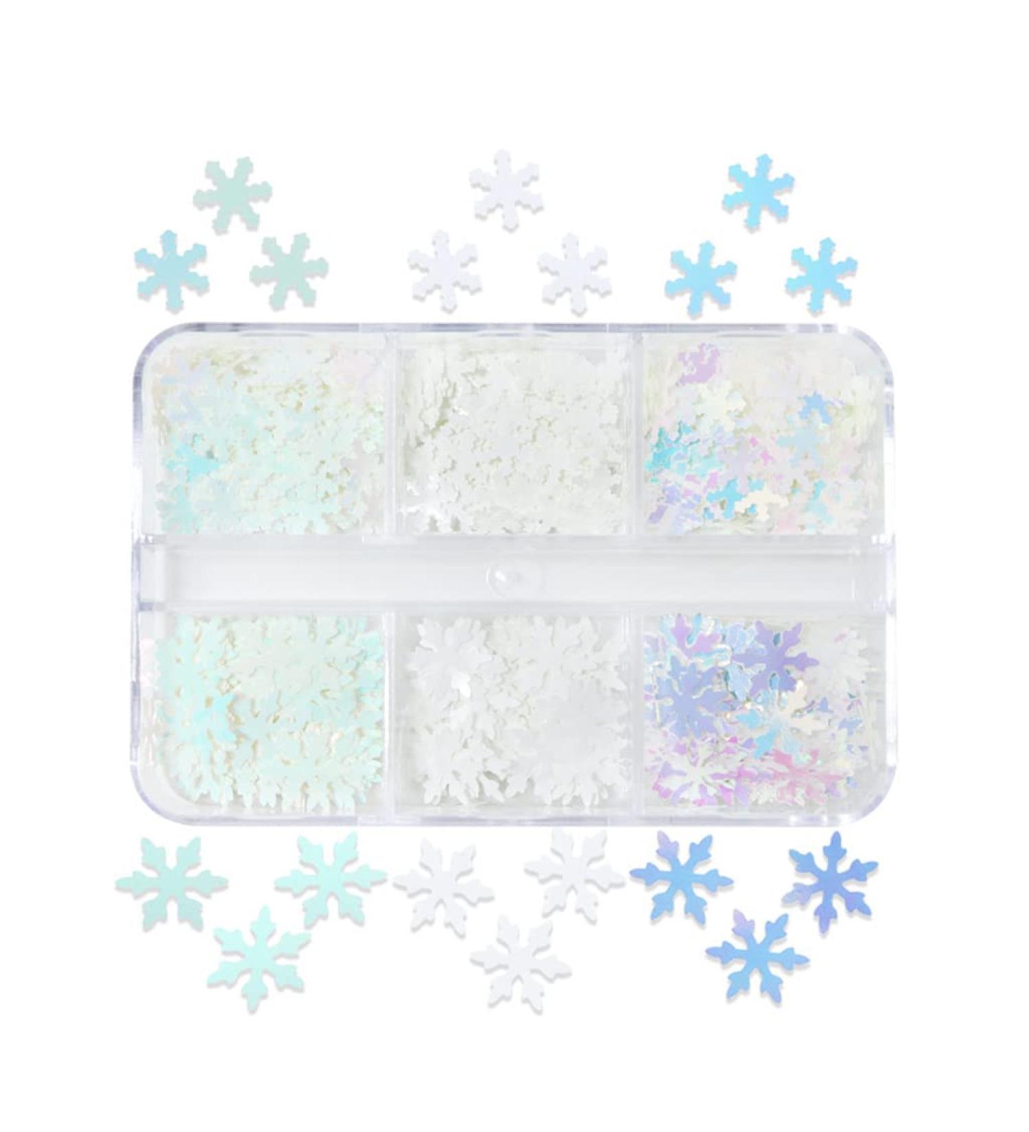 Christmas Glitter Nail Snowflakes Sequins Nail Art Decals Manicure Tips Decoration 6 Grids/Box For Women Gifts Snowflake Glitter Stickers - Buy Online on GoSupps.com