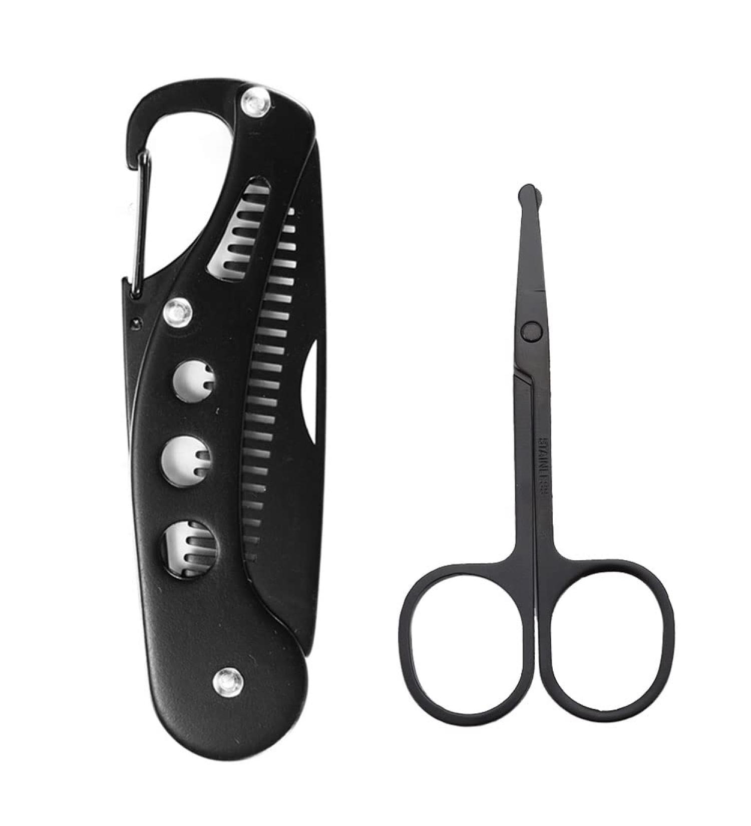 1 Pcs Beard Comb with 1 Pcs Stainless Steel Nose Hair Scissors Folding Moustache Comb Portable Multifunctional Stainless Steel Beard Comb Hair Styling Comb for Men Grooming - Buy Online on GoSupps.com