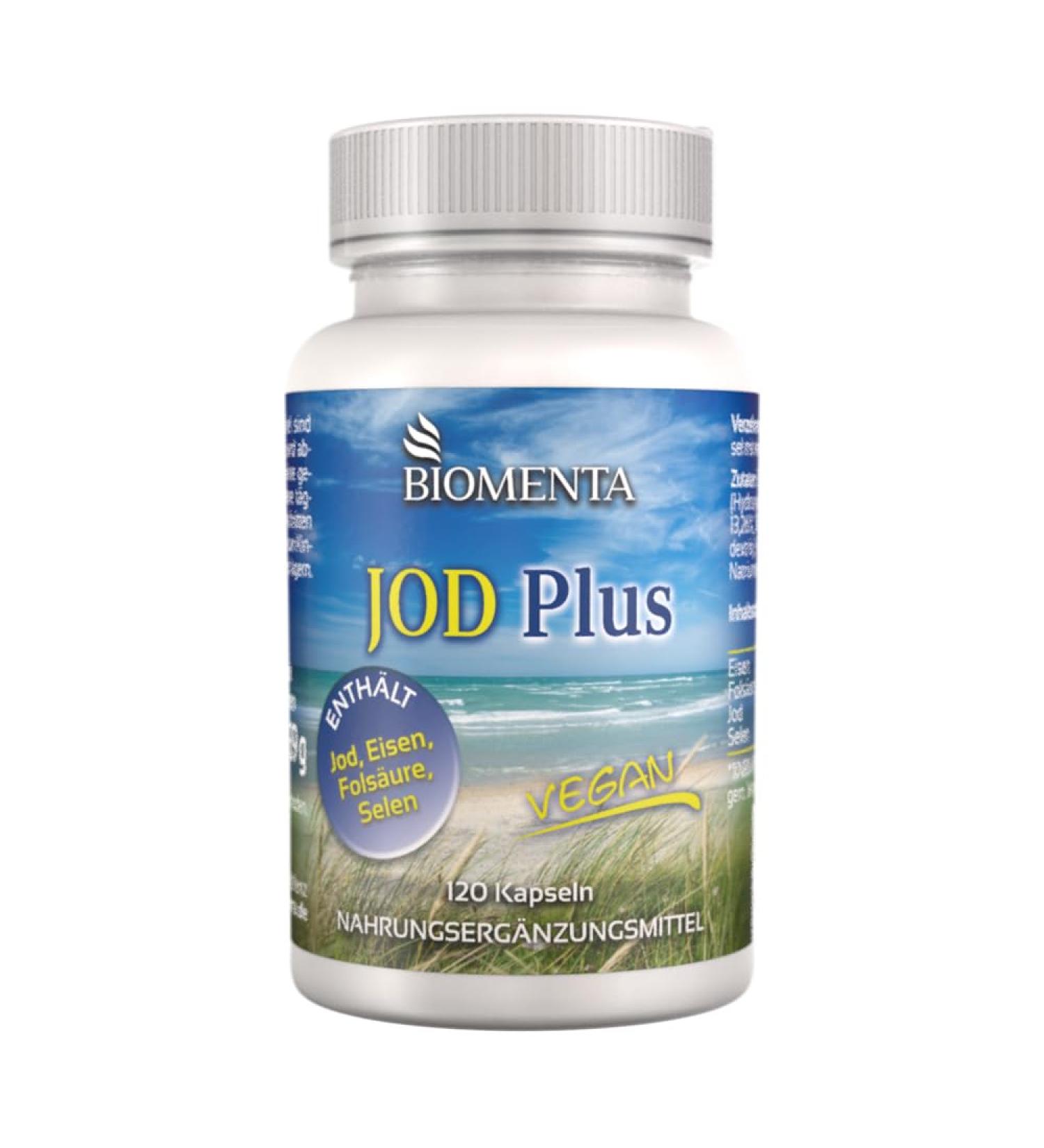 BIOMENTA Iodine Plus - 120 High-Dose Vegan Capsules with Selenium Folic Acid & Iron - Premium Quality for Optimal Health - Buy Online on GoSupps.com