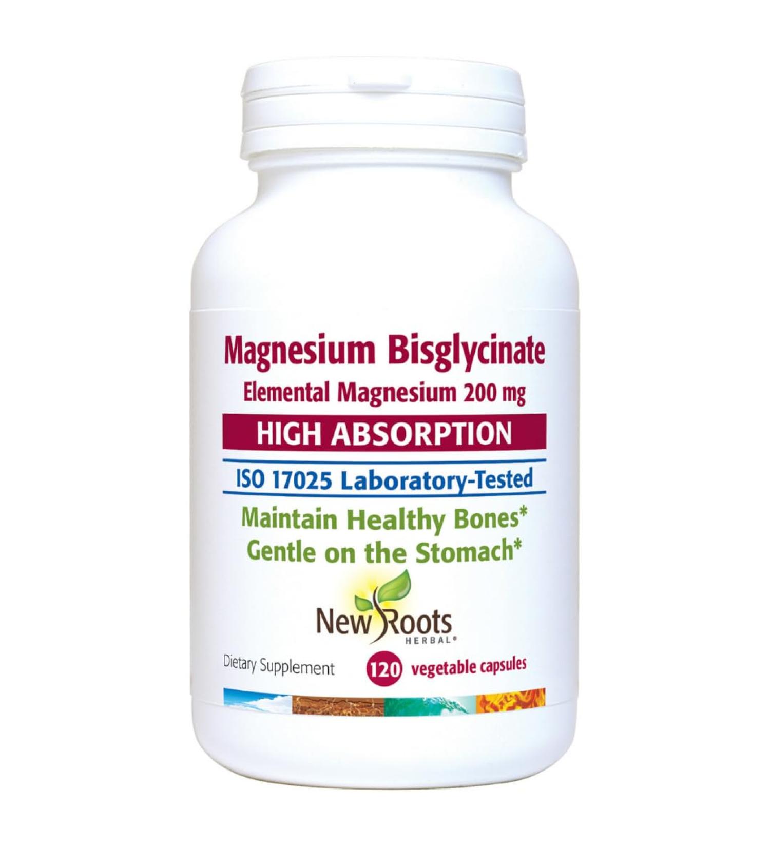 New Roots Herbal Magnesium Bisglycinate 120 Capsules 120-Day Supply - 200mg Elemental Magnesium for Sleep Heart Muscle Function Electrolyte Balance and Bone Health - Gentle on Stomach - Non-GMO - Buy Online on GoSupps.com