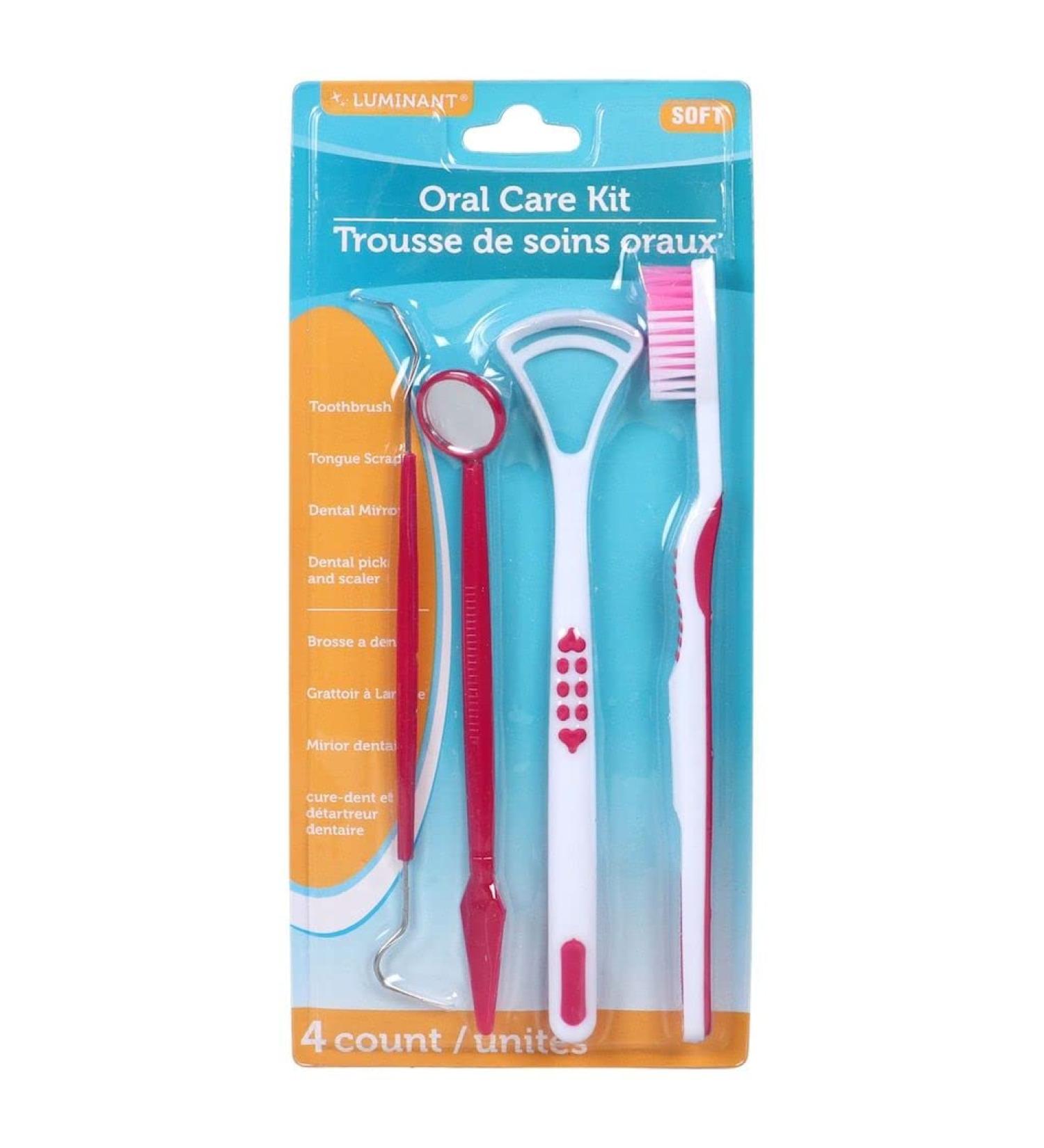 oral care kit 4 count/unites kit de cuidado bucal con 4 unidades (pink rosado)