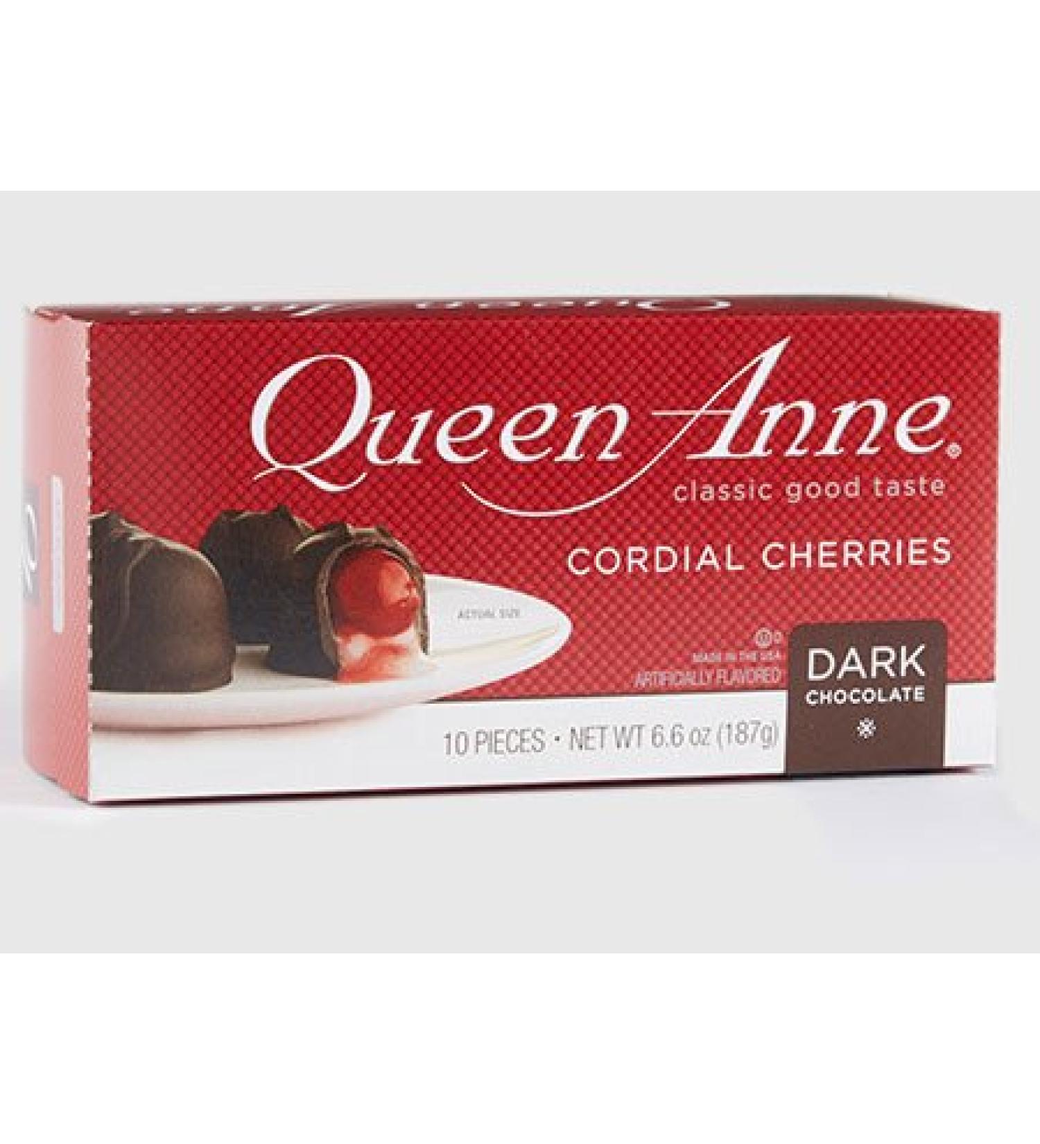 Queen Anne, Cherry Cordials, Dark Chocolate, 10 Pieces, 6.6oz Box (Pack of 2)
