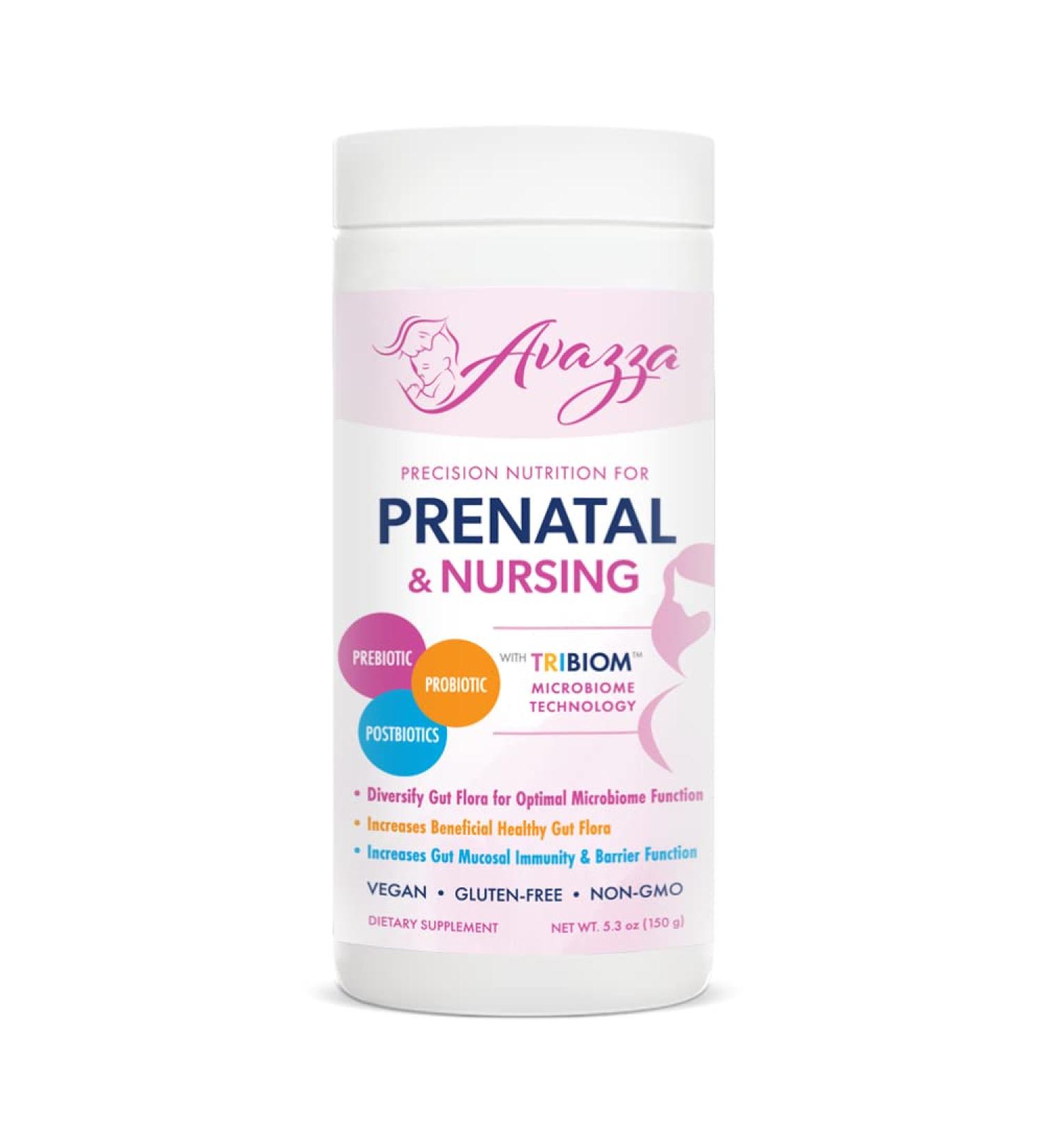 Avazza Prenatal Formula with TriBiom Formula: Probiotics + Prebiotics+ PostBiotics to Nurture & Stabilize Against Leaky Gut. Human Milk Oligosaccharides. 100% Vegan (150g 30 Servings) - Buy Online on GoSupps.com
