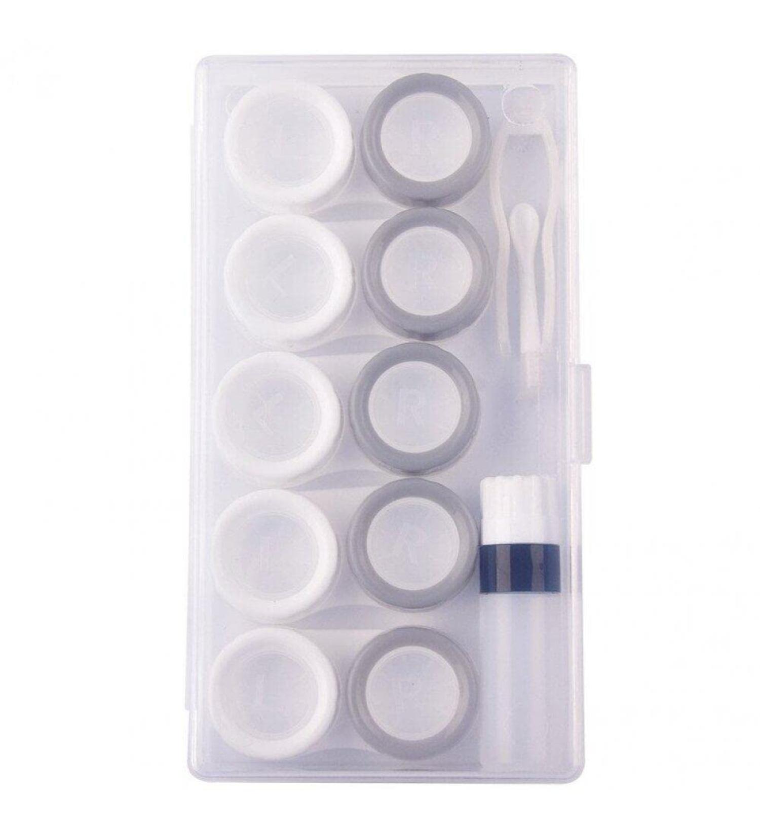Wudaizhi Travel-Friendly 5-Pair Contact Lens Case Set | Eye Lens Containers | Cosmetic Clasp in White & Gray - Buy Online on GoSupps.com