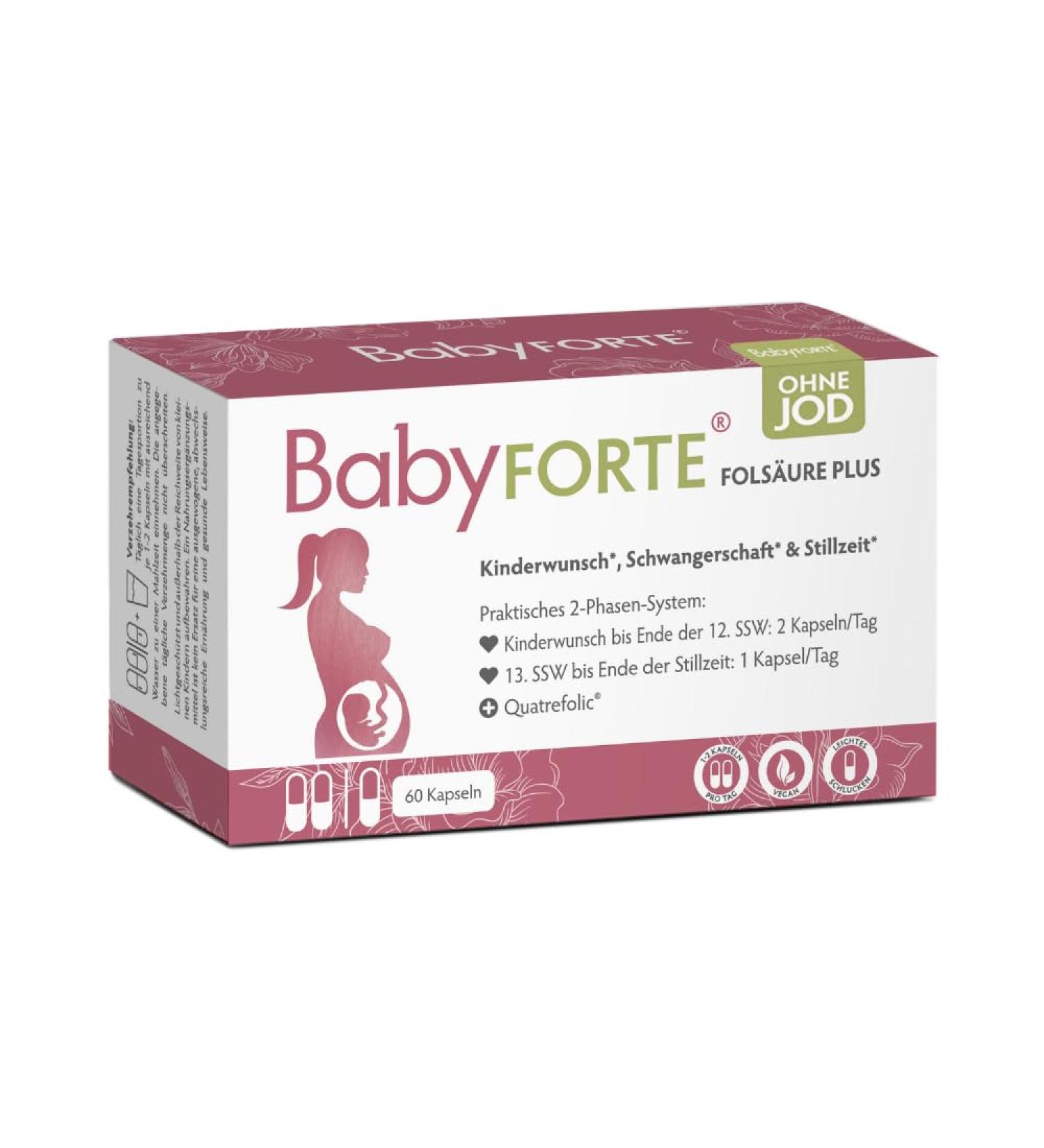 Buy BabyFORTE Folic Acid Plus Without Iodine | Vegan Pregnancy & Fertility Vitamins | 60 Capsules | International Shipping - Buy Online on GoSupps.com
