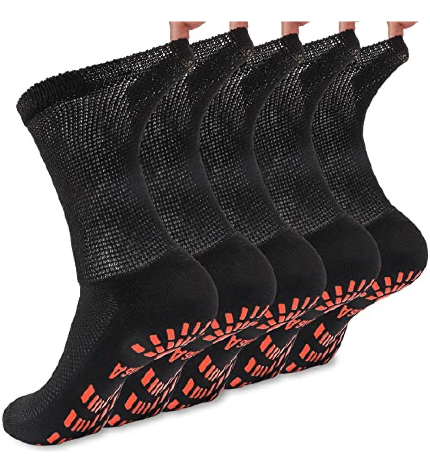 Aaronano Diabetic Non-Slip Bamboo Crew Socks 5 Pairs Black - Medium Size - Buy Online on GoSupps.com
