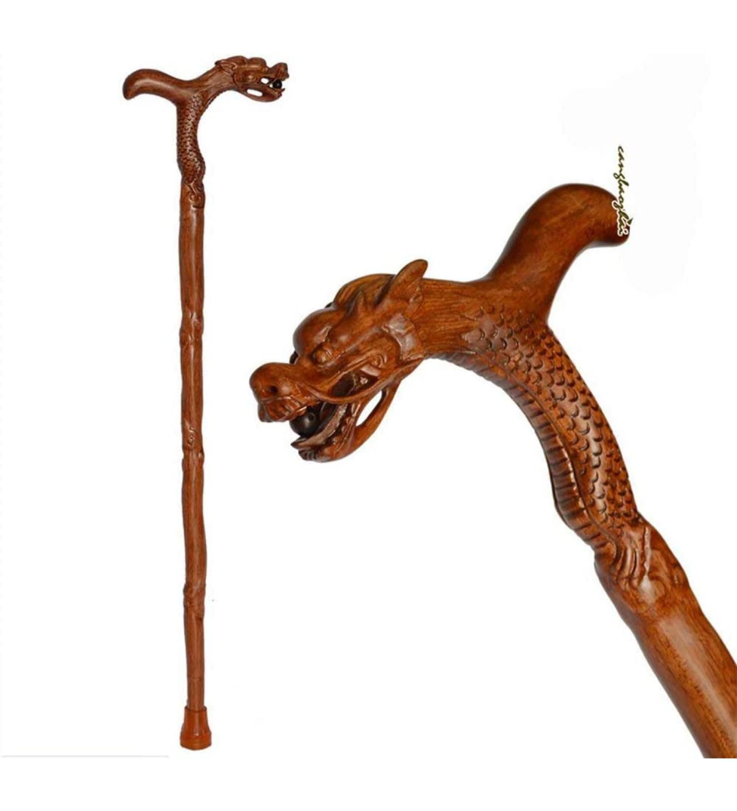Wooden Walking Sticks Solid Wood Gift Walking Sticks Dragon Shaped Handle Old People Carving Canes Crutch and Sturdy Mobility Aid for Elderly Seniors & Handicap Prosperous - Buy Online on GoSupps.com