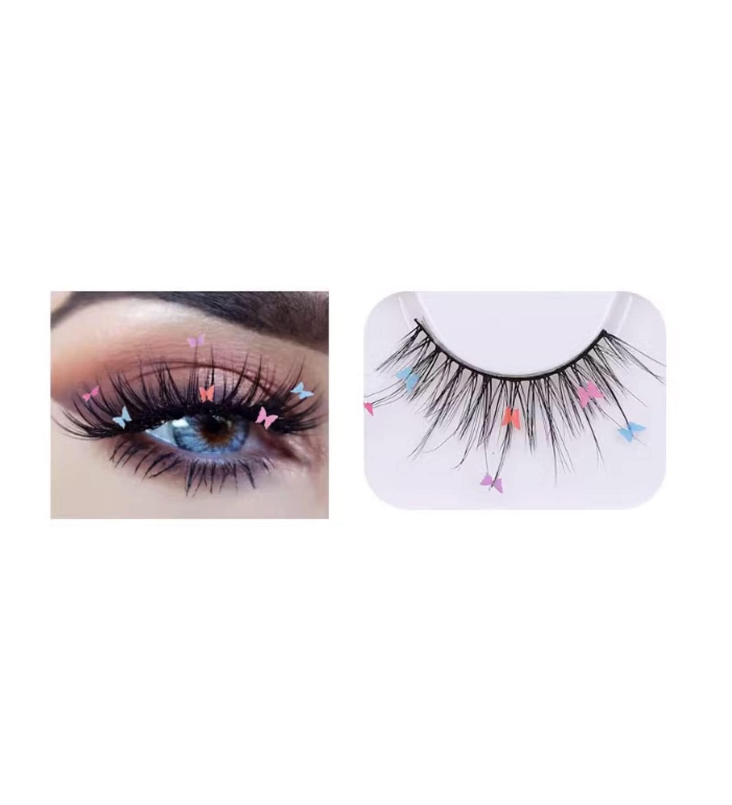 False Lashes W/Colorful Heart/Black Heart/Colorful Flower/Butterfly Makeup DIY Dramatic Glitter Sequin Lashes Comfortable (Color : Butterfly) - Buy Online on GoSupps.com