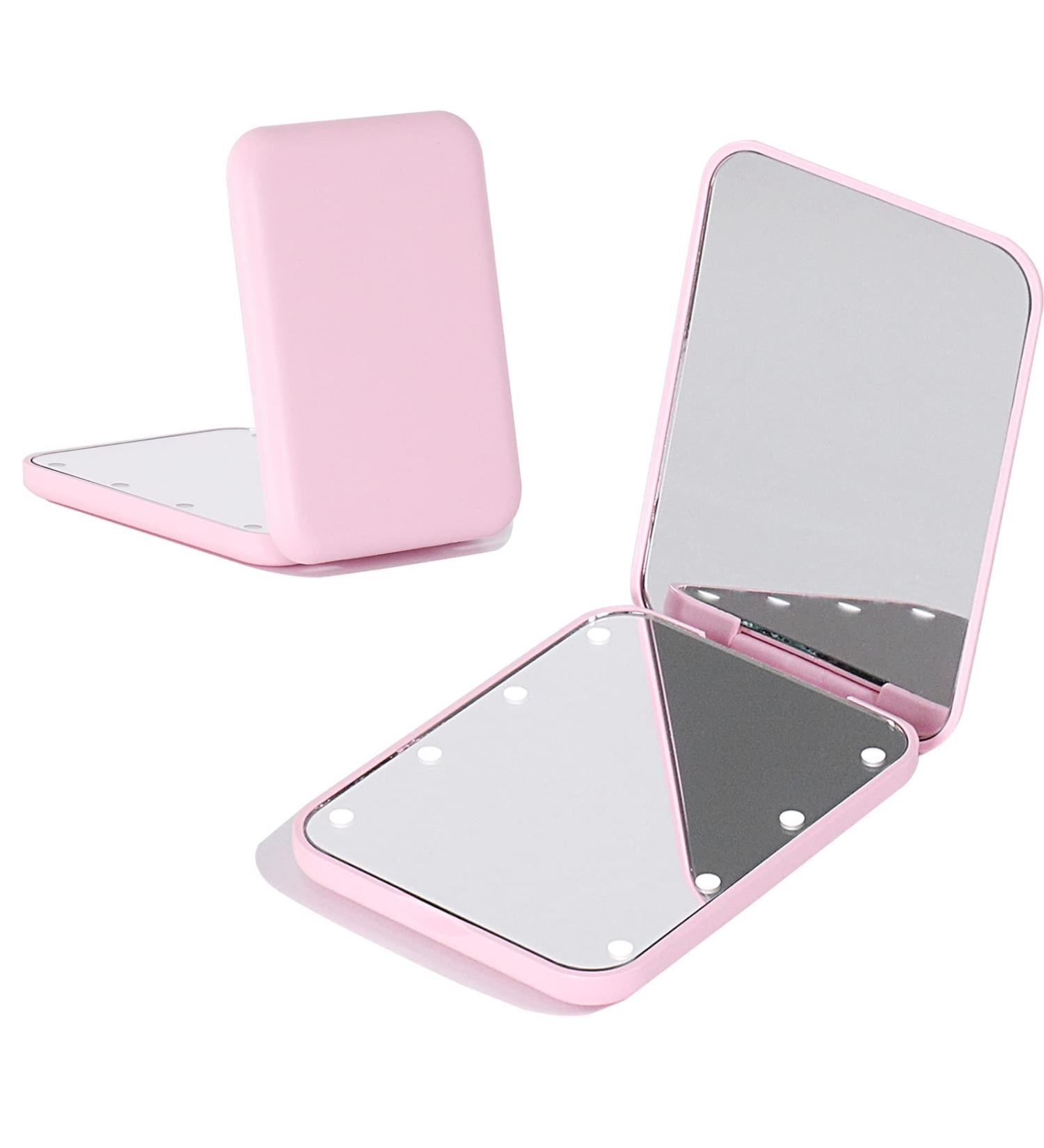 LIWEGHT Makeup Pocket Mirror with Light - 1X/3X Magnification LED Compact Travel Mirror - Portable Folding Handheld Small Lighted Compact Mirror for Gift - Pink - Buy Online on GoSupps.com