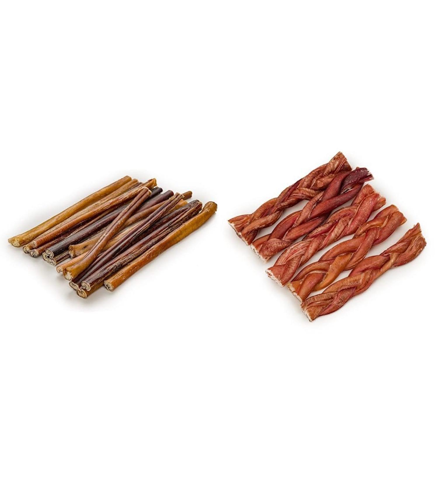 Loyalty Dog Treats Beef Bully Sticks Natural Single Ingredient Dehydrated Dental Chew 12 inch (Pack of 15) & Beef Braided Bully Stick Natural Single Ingredient Dehydrated Dog chew - Buy Online on GoSupps.com
