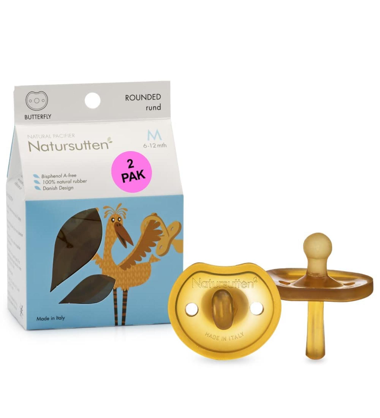 Natursutten Pacifier 6-12 Months - Natural Rubber Eco-Friendly BPA-Free Baby Pacifier - Made in Italy - 2 Pack - Buy Online on GoSupps.com