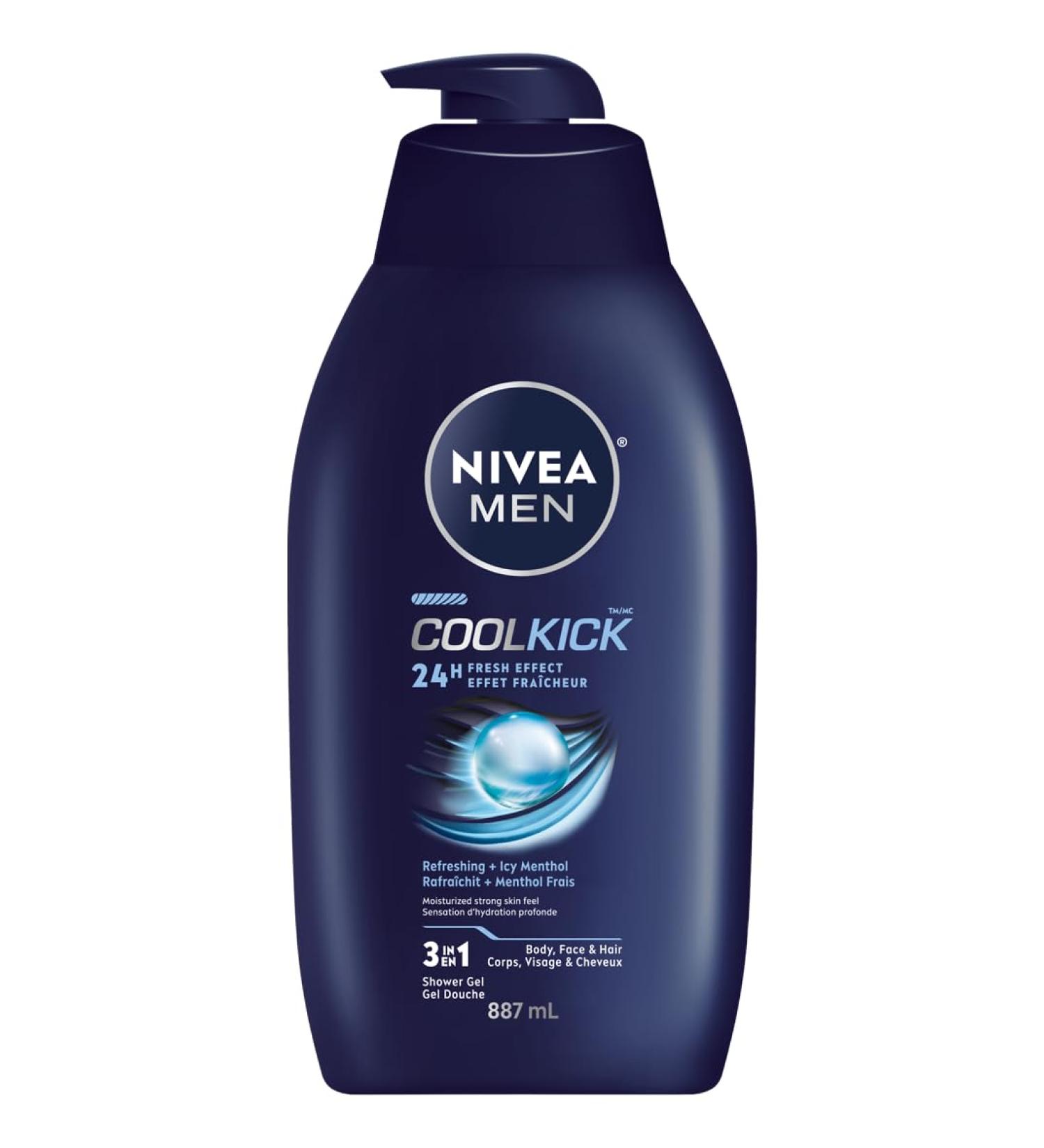 NIVEA MEN Cool Kick Body Wash | Men Shower Gel for Body Face and Hair 887 ml - Buy Online on GoSupps.com
