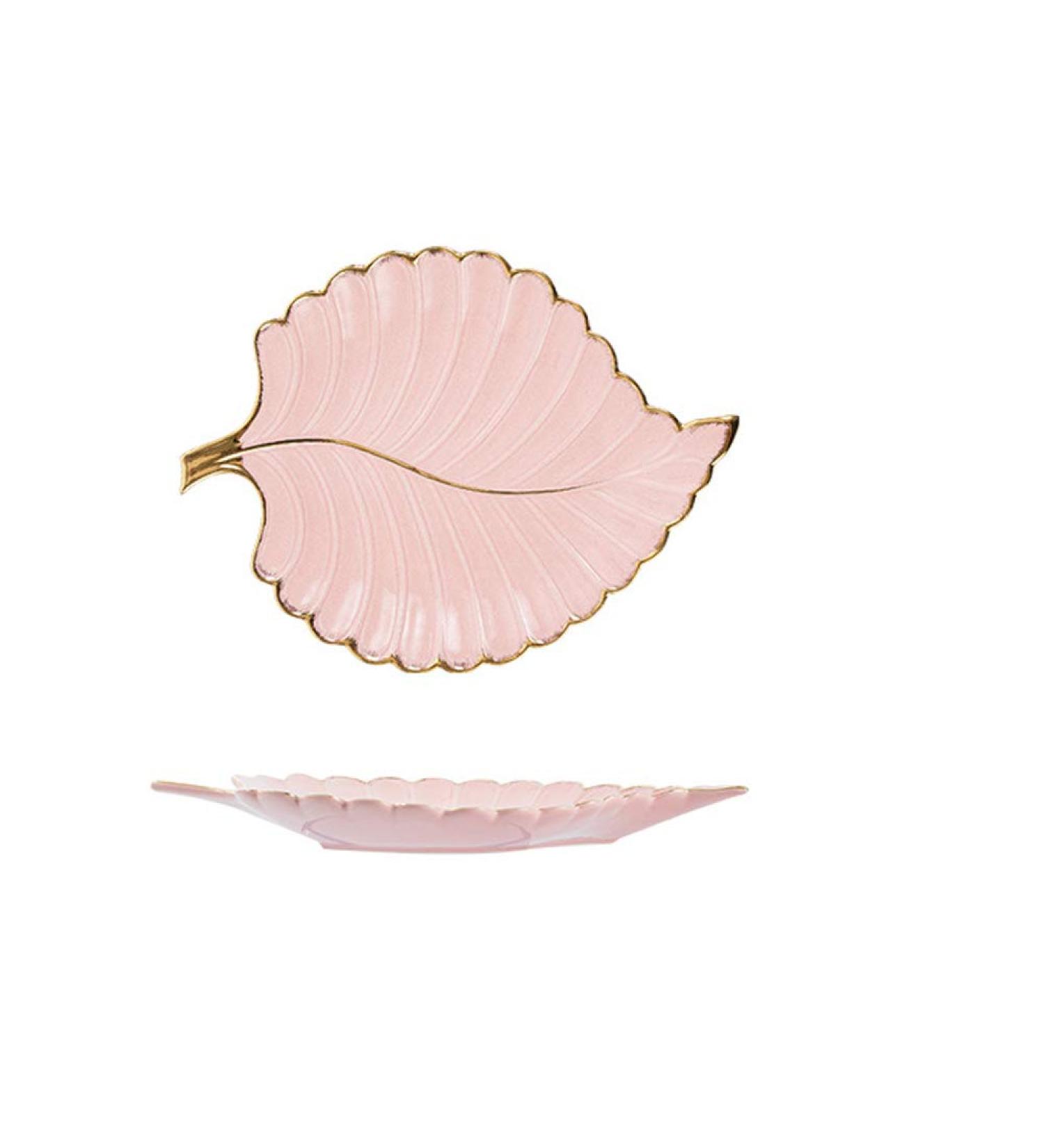 Fruit Dish Gold Plating Ceramic Plate Set Fashion Maple Leaf Design Jewelry Tray Tableware Accessories Dim Sum Fruit Plate Kitchen Dining Dish Pink S - Buy Online on GoSupps.com
