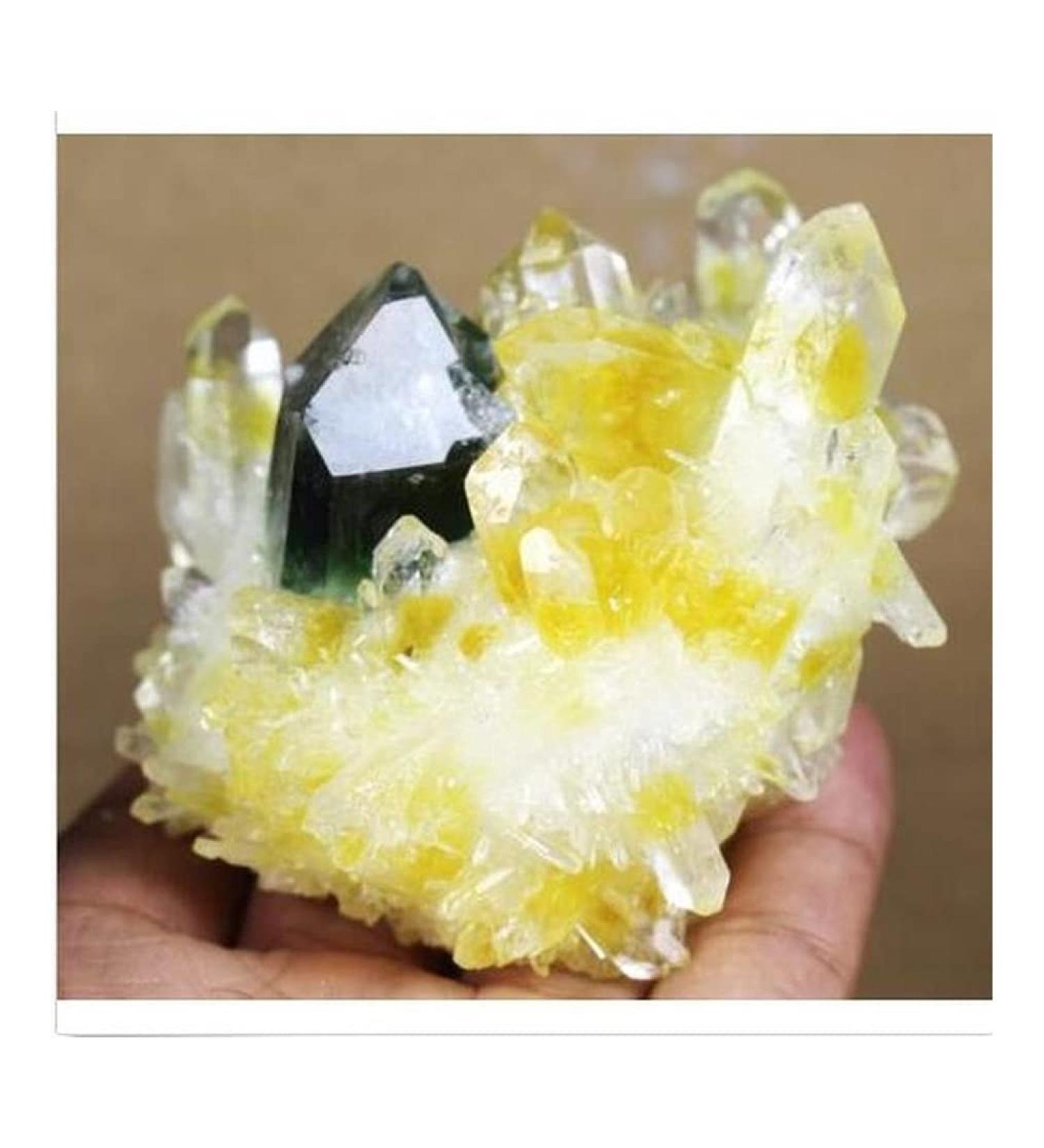 JUKUCKV Natural Yellow Green Quartz Crystal Cluster - Spiritual Support & Healing Mineral Specimen - International Shipping - Buy Online on GoSupps.com