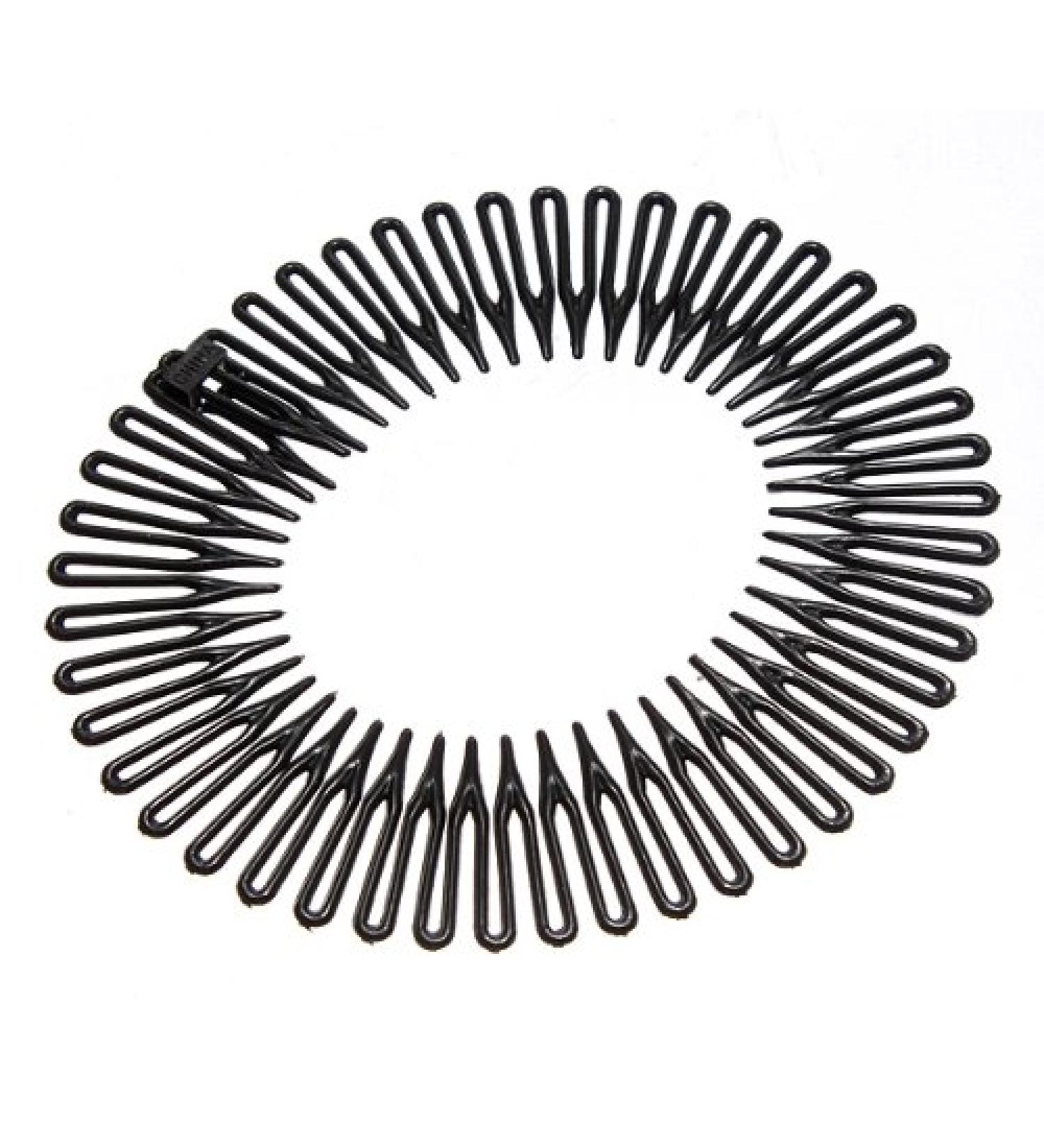 Black Plastic Stretch Sport Hair Band Full Circle Flexible Comb Teeth Headband Clip - Buy Online on GoSupps.com