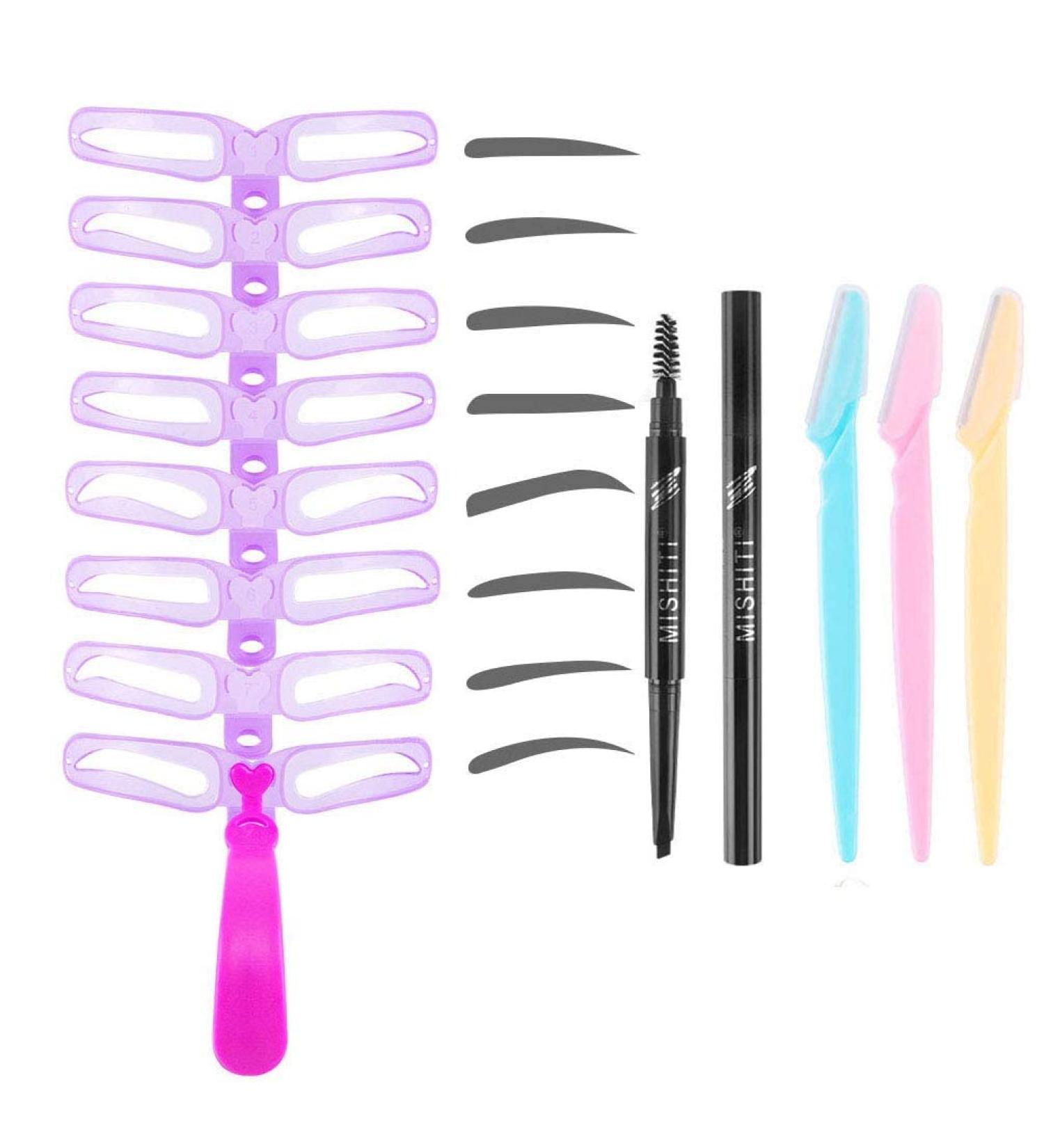 12 PCS Eyebrow Stencils - Eyebrows Shape Reusable with Eyebrow Razors and Pencil Eye Brow Shaping Template Stamp Kit with Handle and Strap Washable DIY Makeup Tools - Buy Online on GoSupps.com