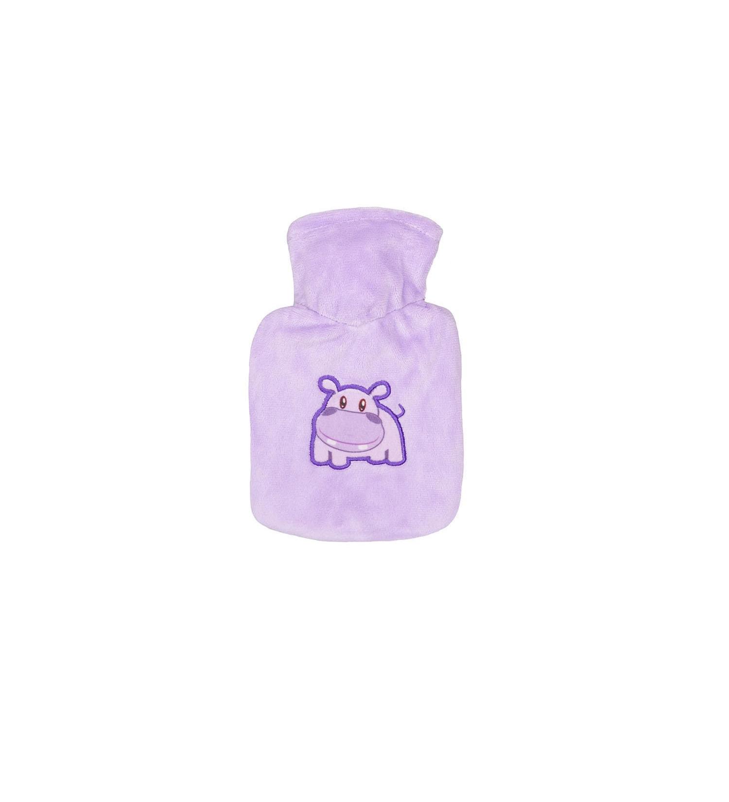 Hugo Frosch mini hot water bottle 0.2 l with velour cover purple hippo