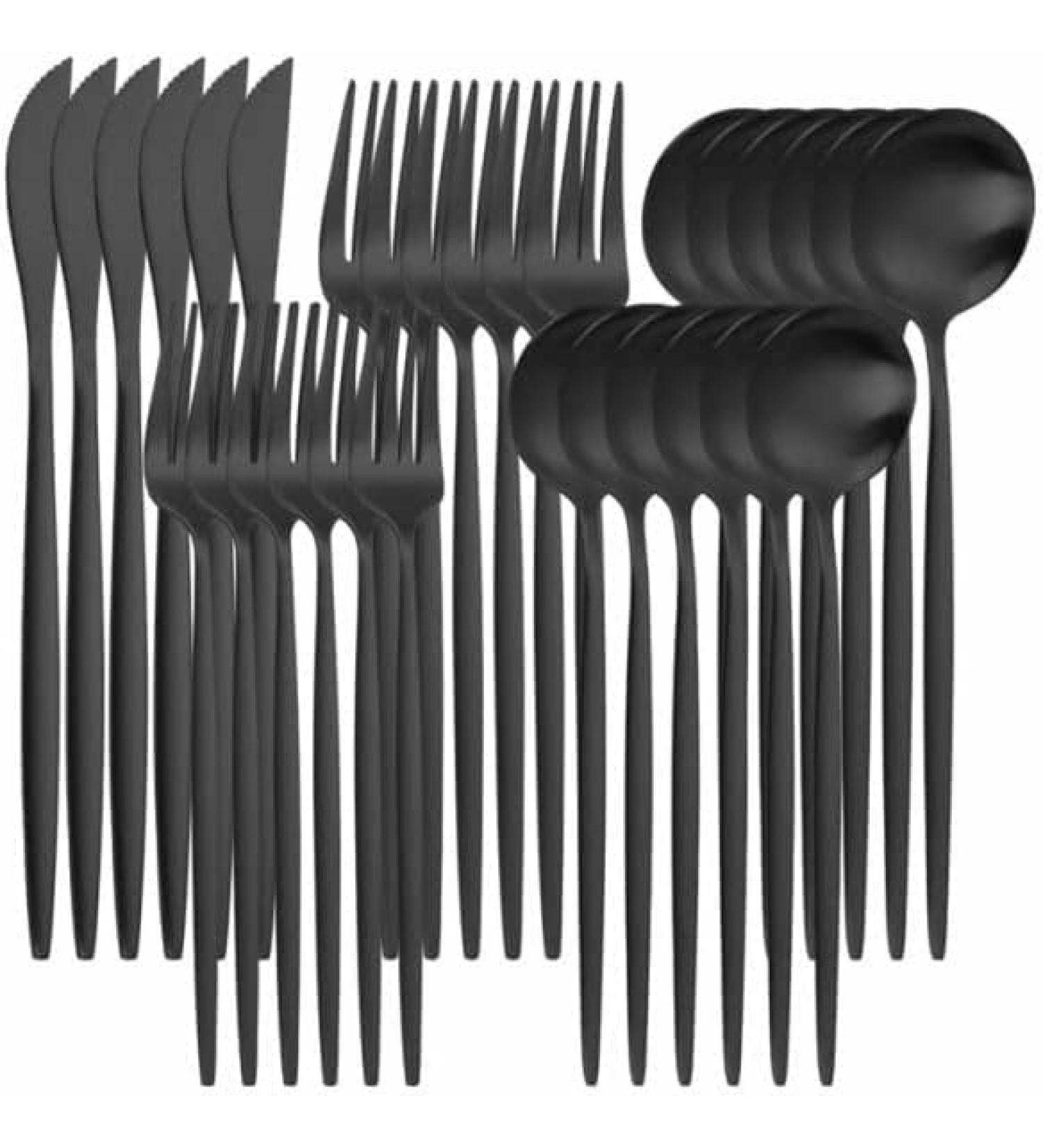 Silverware Set Silver Dinnerware Set 30pcs Forks Knives Spoons Cutlery Set Home Kitchen Dinnerware Stainless Steel Tableware Set Eco Friendly (Color : Black 30pcs) - Buy Online on GoSupps.com