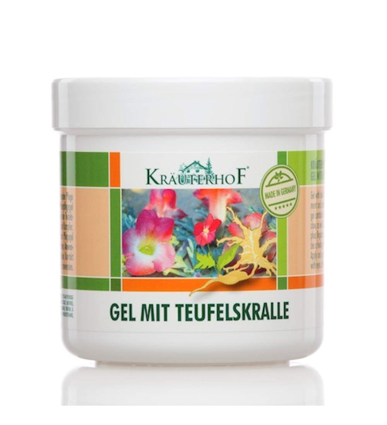 Kruterhof Gel with Devil's Claw and Eucalyptus Menthol and Camphor Extract 250ml Tub Sealed with Aluminium Film Ideal Care for Massages by Asam