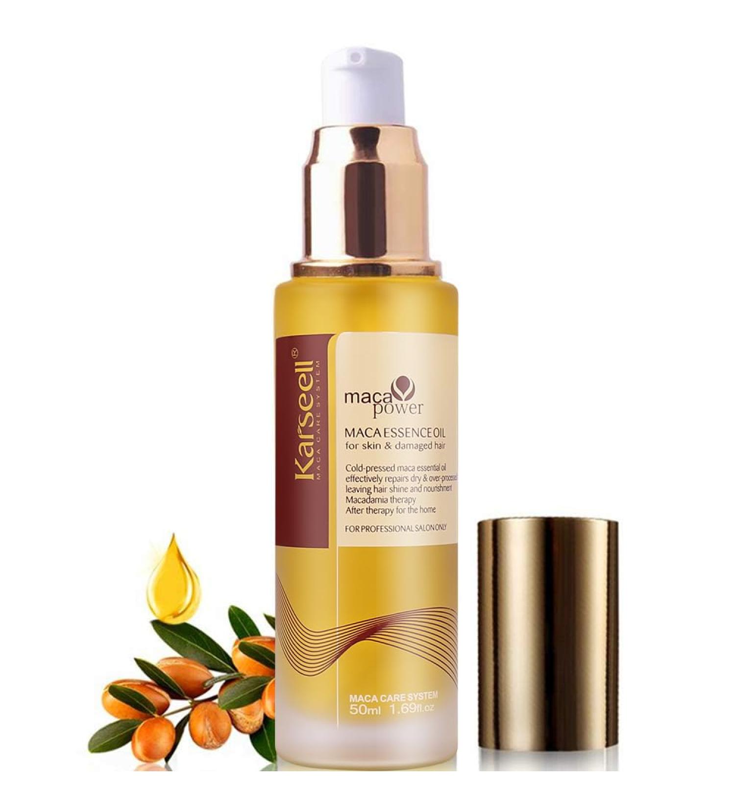 Karseell Hair Oil Moroccan Argan Oil for Hair & Skin Cold Pressed Maca Essence Argan Oil Hair Oil for Dry Damaged Hair All Hair Types 50ml - Buy Online on GoSupps.com