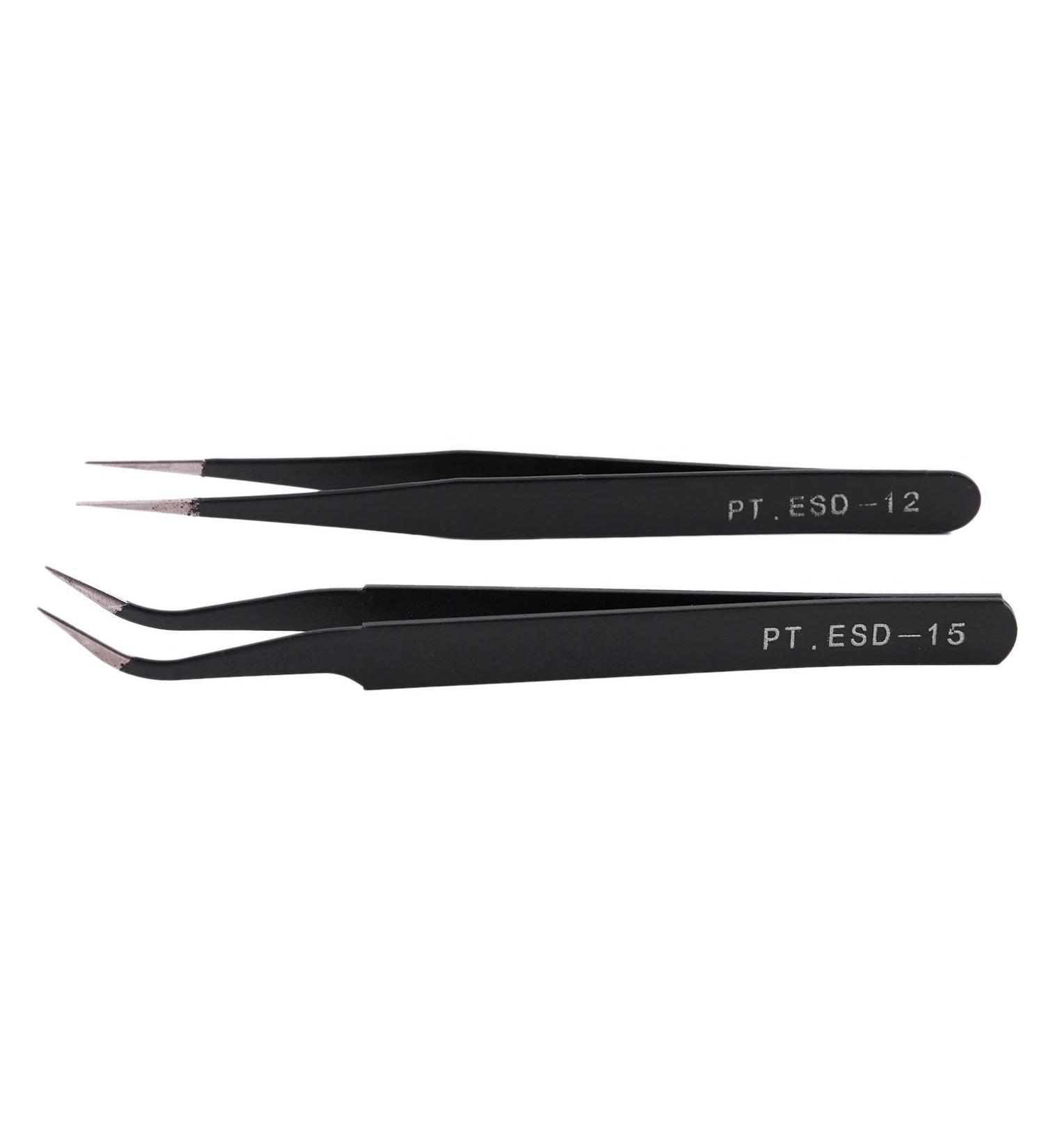 Nail Art Rhinestones Eyelashes Straight & Curved Tweezers Set-Black - Buy Online on GoSupps.com