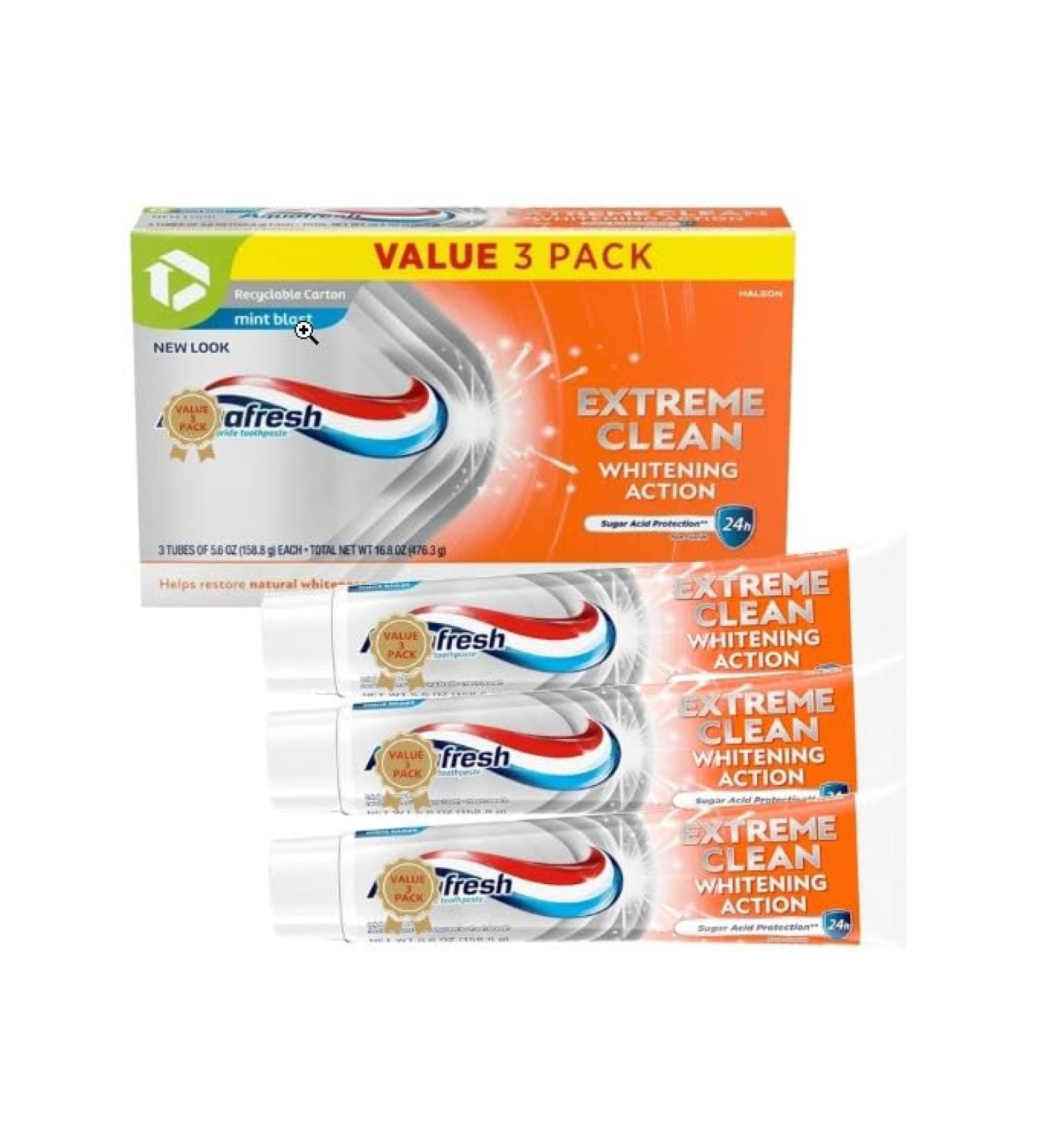 Extreme Aquafresh Clean Whitening Action Fluoride Toothpaste Mint Blast (Pack of 3) Each 5.6 oz - Buy Online on GoSupps.com