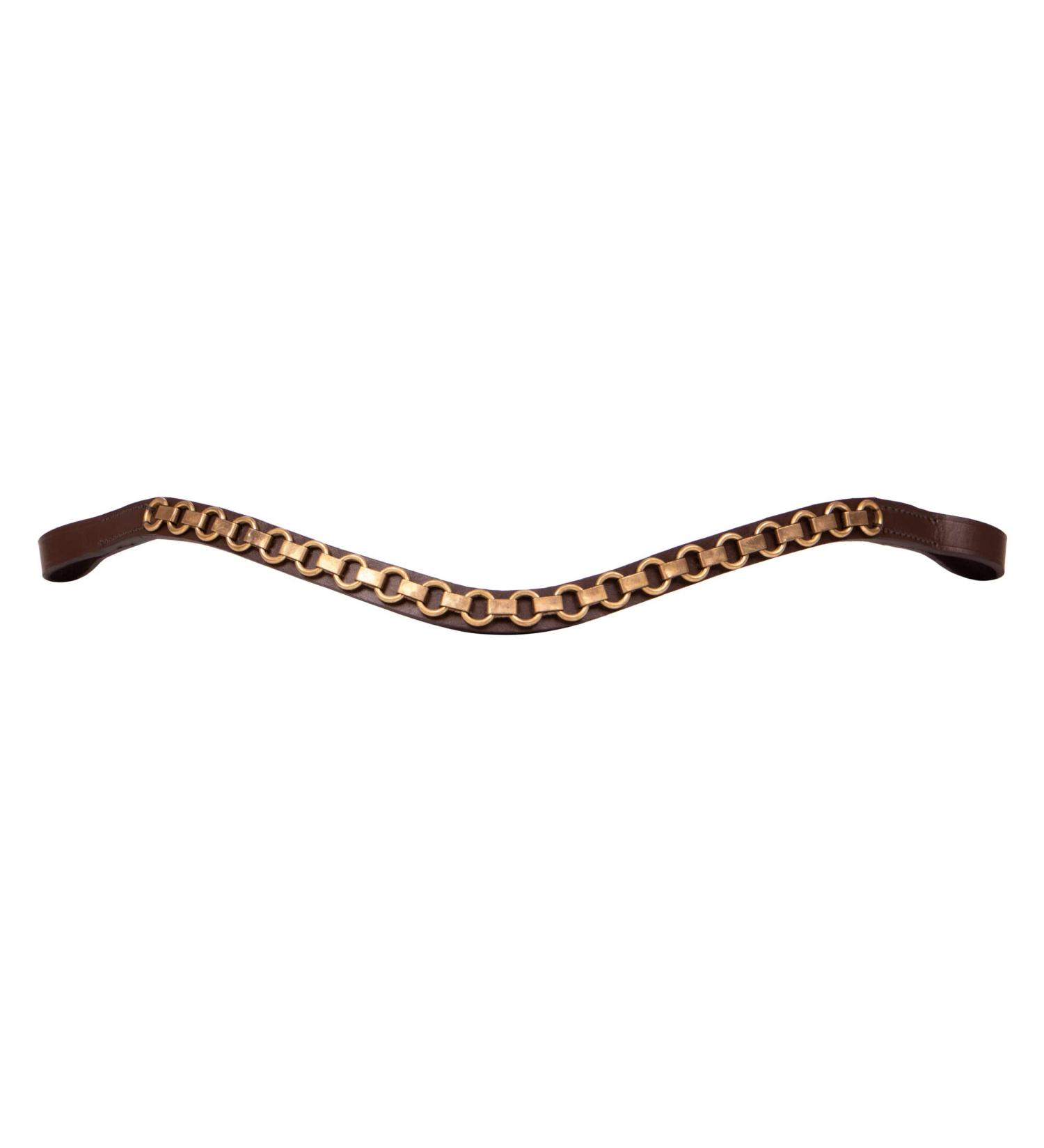 ARBO-INOX Browband Leather with Golden Chain Curved Shape (Full Warmblood Brown/Gold) Full Warmblood Brown/Gold