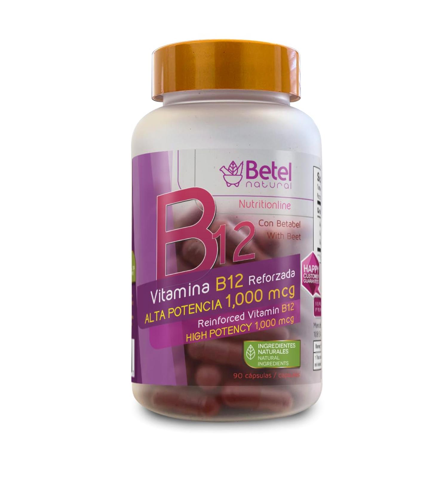 Betel Natural Premium Vitamin B12 Reinforced with Beets - Vitamina B12 Reforzado con Betabel - 90 Caps