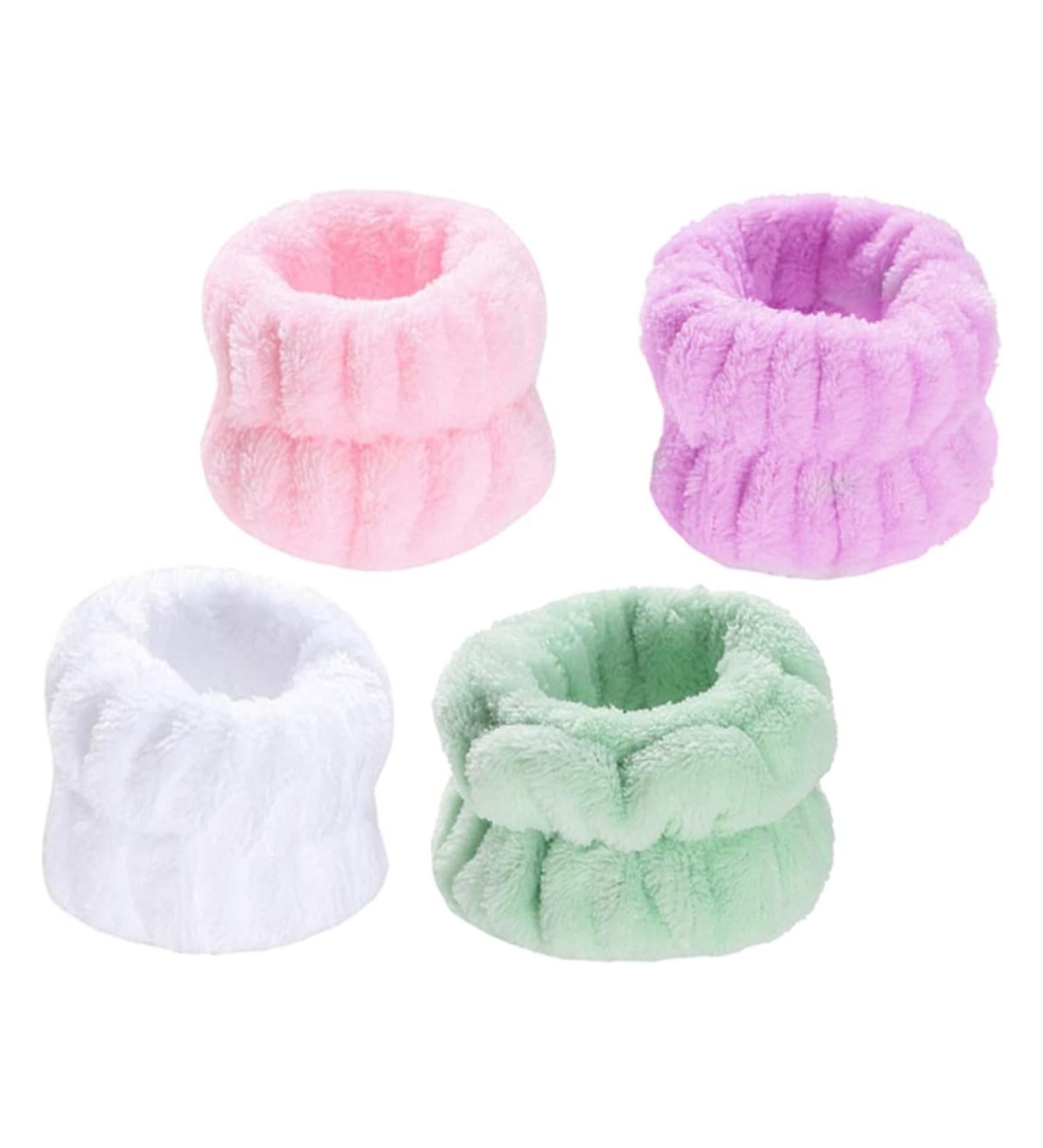 4paires Bracelet De Poignet Peluche De Confortables Pour Spa Et Sports Absorbantes Pour Lavage Visage R utilisables Et Lavables Machine Rose Vert Blanc - Buy Online on GoSupps.com