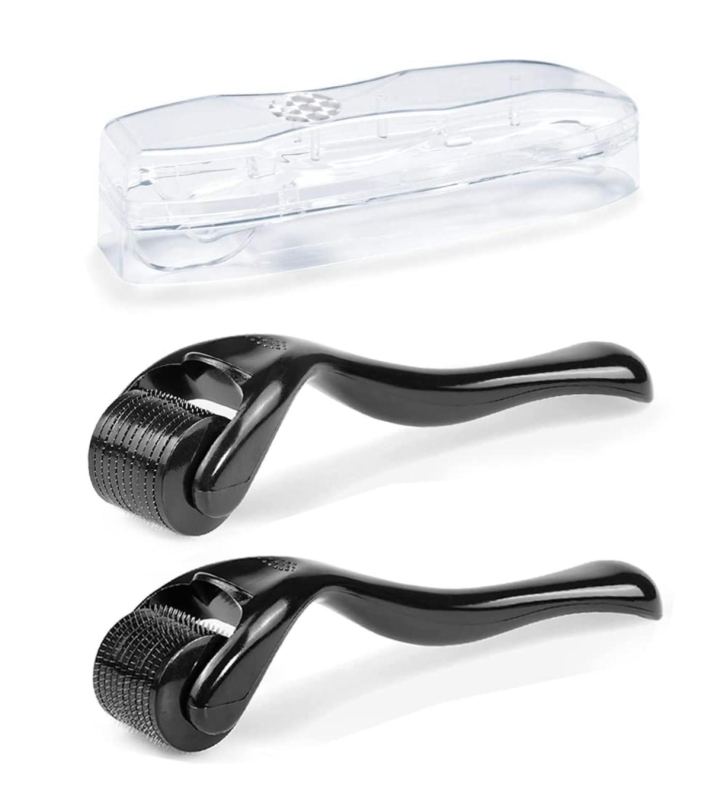 Zemolo 2Pcs Derma Roller Set - 0.5mm&1mm Beard Microneedling Roller for Hair, Skin, Face and Body - 540 Needles for Men & Women - Black - Buy Online on GoSupps.com