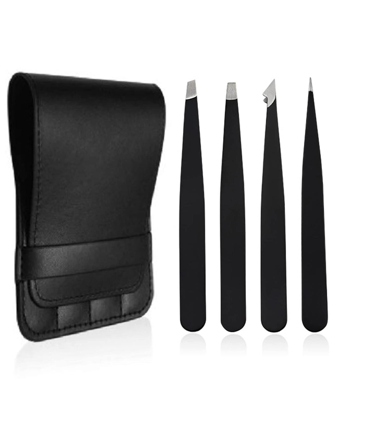 YAWALL Women Eyebrow Tweezers Set for Ingrown Hair Removal - Stainless Steel Precision Tweezer Kit with Case for Splinter and Facial Hair - 4PC Set - Buy Online on GoSupps.com