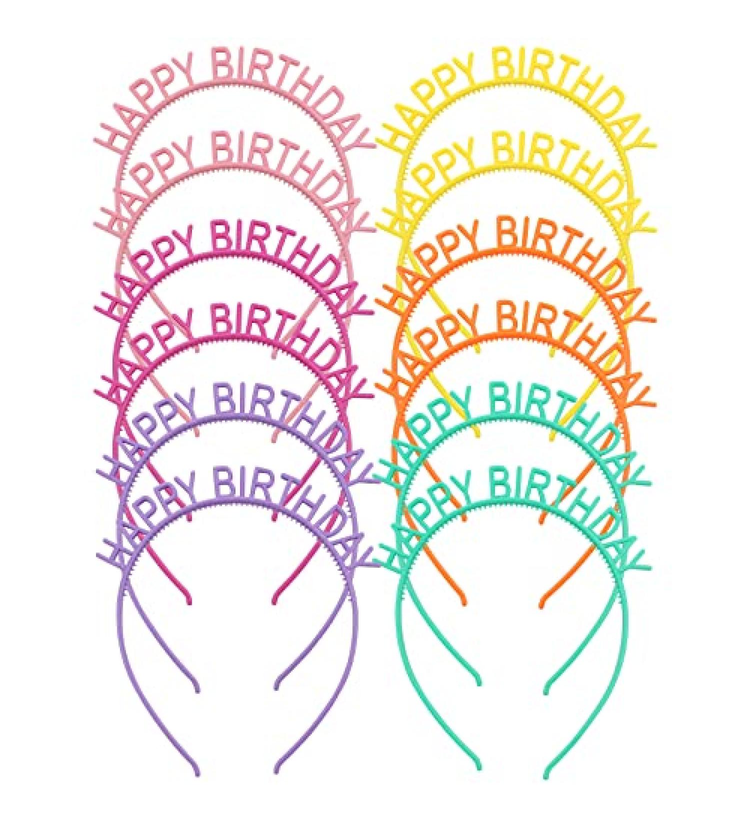 Dizila 12 Pack Candy Color Happy Birthday Headbands for Girls - Party Decoration Tiara Crowns for Kids & Teens - Buy Online on GoSupps.com