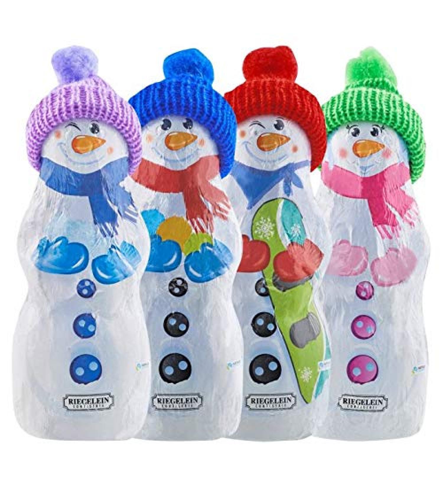 Riegelein Confiserie 125 g chocolat au lait bonhomme de neige avec chapeau tricot (couleurs du chapeau et motif de la feuille diff rente)