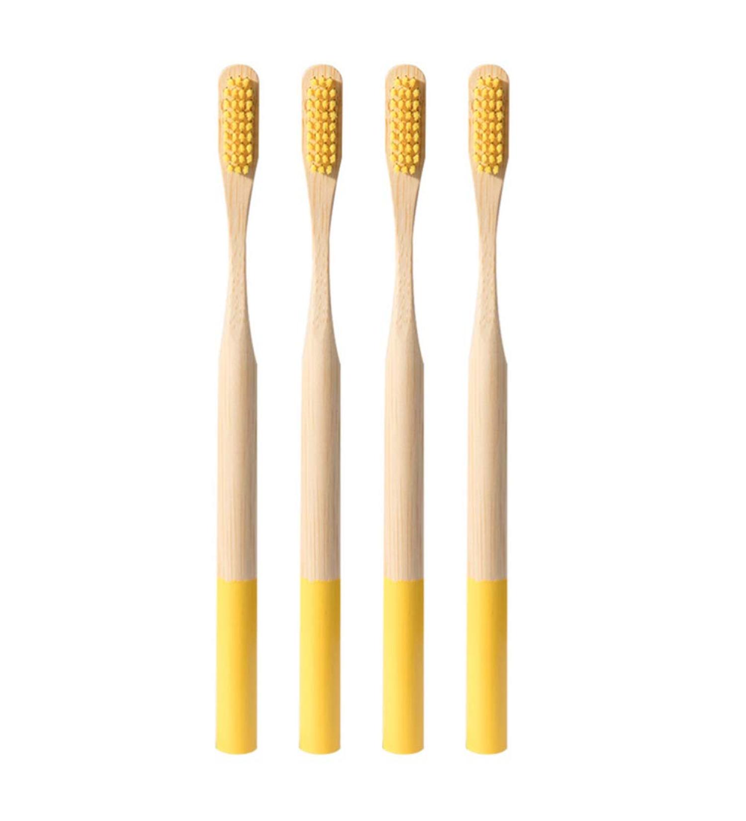 EXCEART 4pcs Organic Bamboo Toothbrushes with Charcoal Bristles for Natural Dental Care - Yellow - Buy Online on GoSupps.com