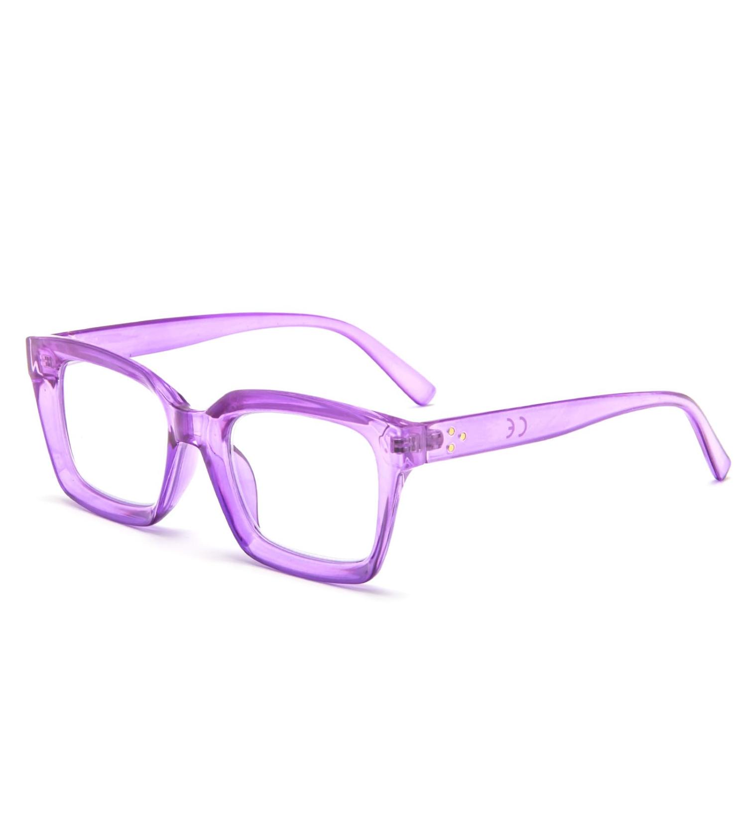 MMOWW Oversized Reading Glasses for Women - Anti Blue Light Square Frame (Transparent Purple 3.0) - Buy Online on GoSupps.com