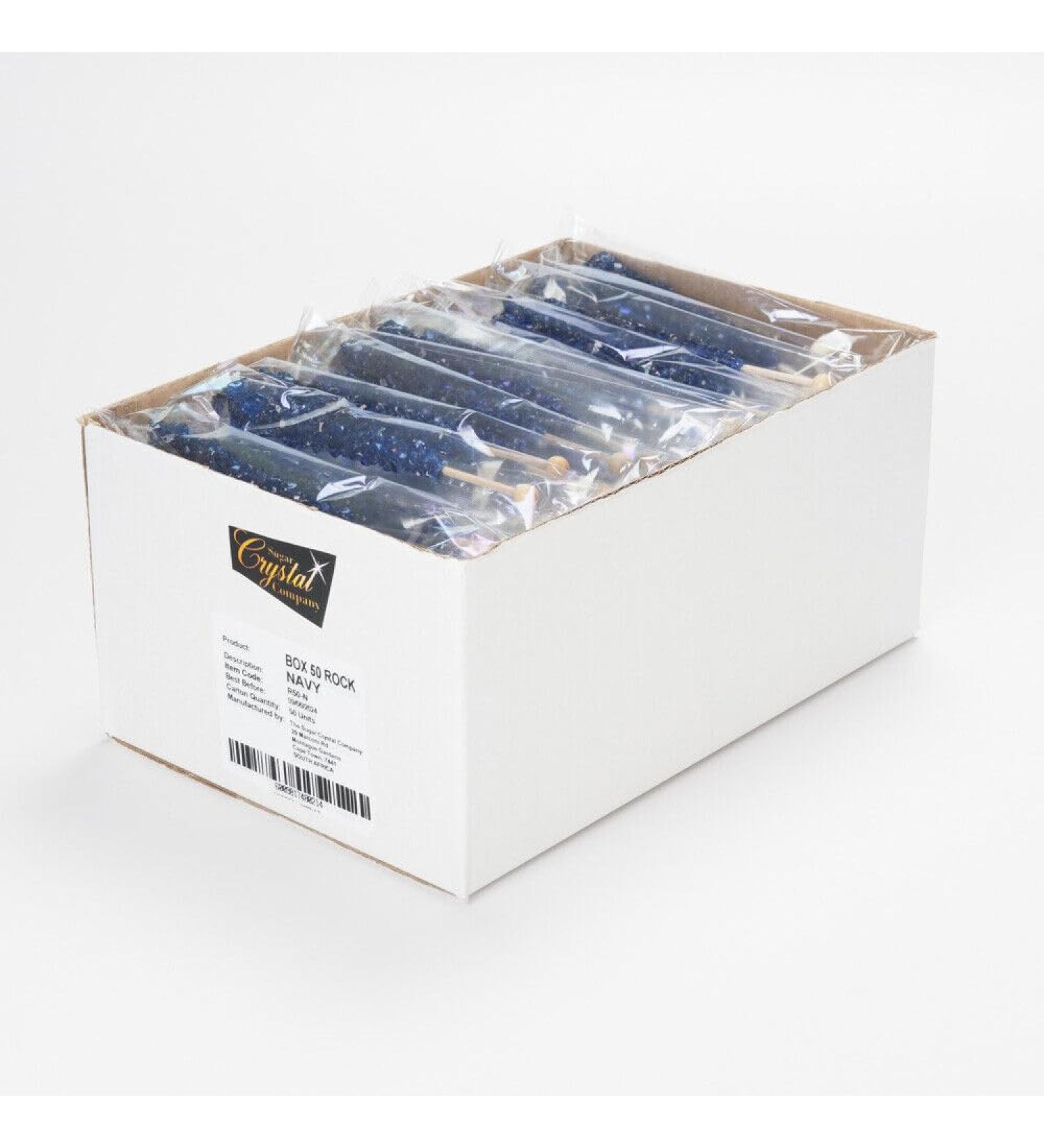 Navy Blue Blueberry Crystal Rock Candy on a Stick x 50 Lollies - Individually Wrapped in box - Party Favours Cake Decorating - Drink/Cocktail Swizzle Stirrers - Buy Online on GoSupps.com