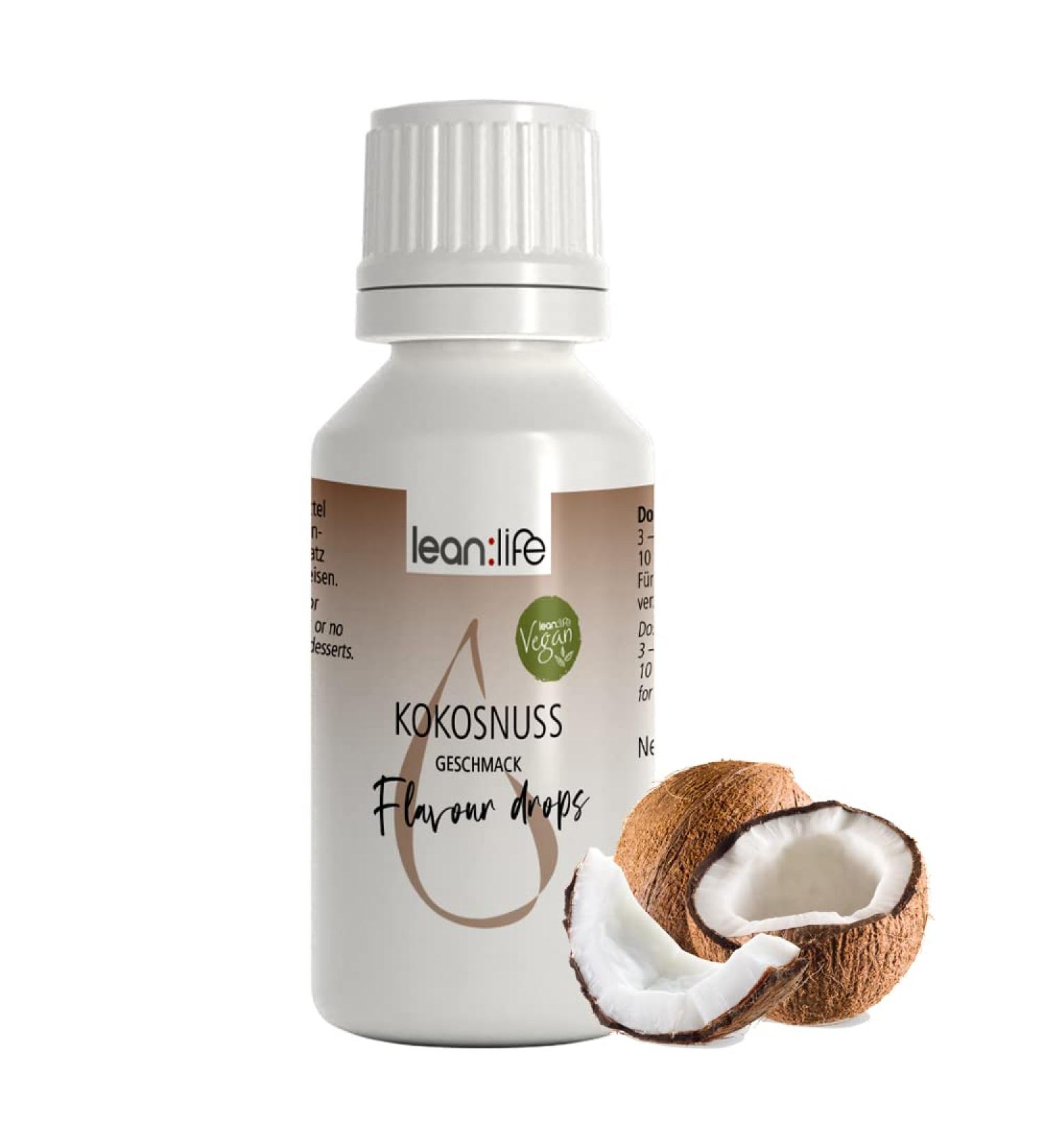 Lean:Life Coconut Flavour Drops 30 ml - Sugar-Free & Low Calorie Aroma Drops for Food - Enhance Your Dishes! - Buy Online on GoSupps.com