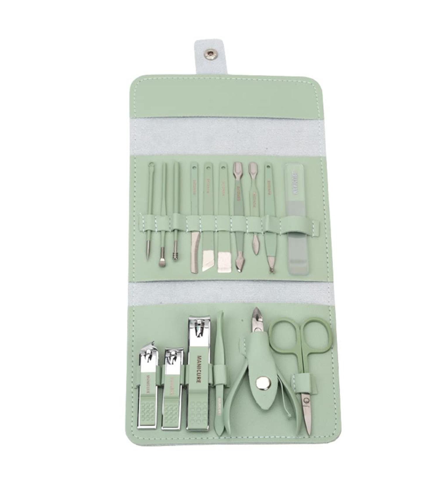 Set of 16 Manicure Pedicure Set Stainless Steel Nail Clippers Kit Portable Nail Trimming Set and Grooming Tools with Storage Bag Green - Buy Online on GoSupps.com