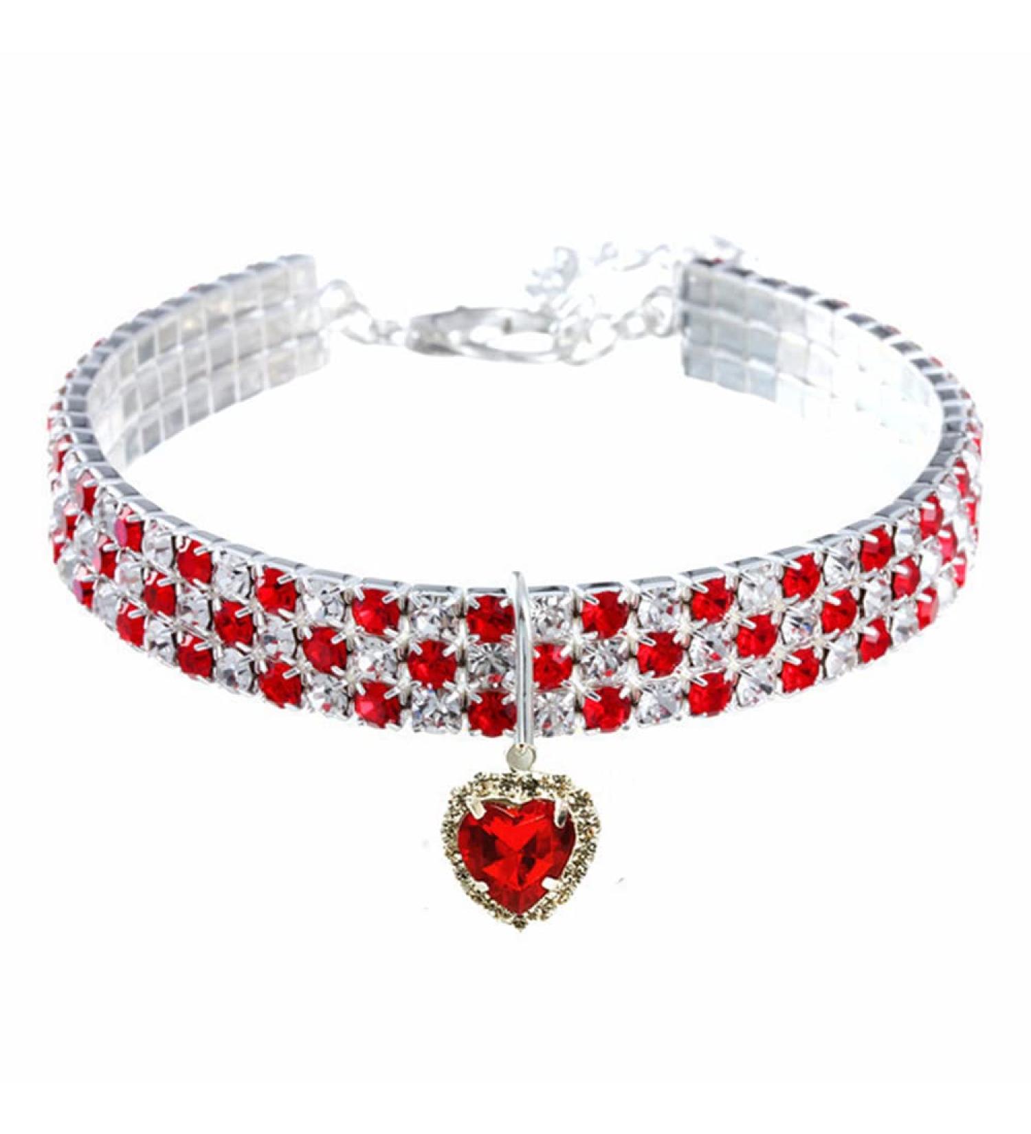 Rayminsino Pet Strass Adjustable Collar & German Pendant - Crystal Peach Heart Jewelry for Small Dogs & Kittens - Buy Online on GoSupps.com