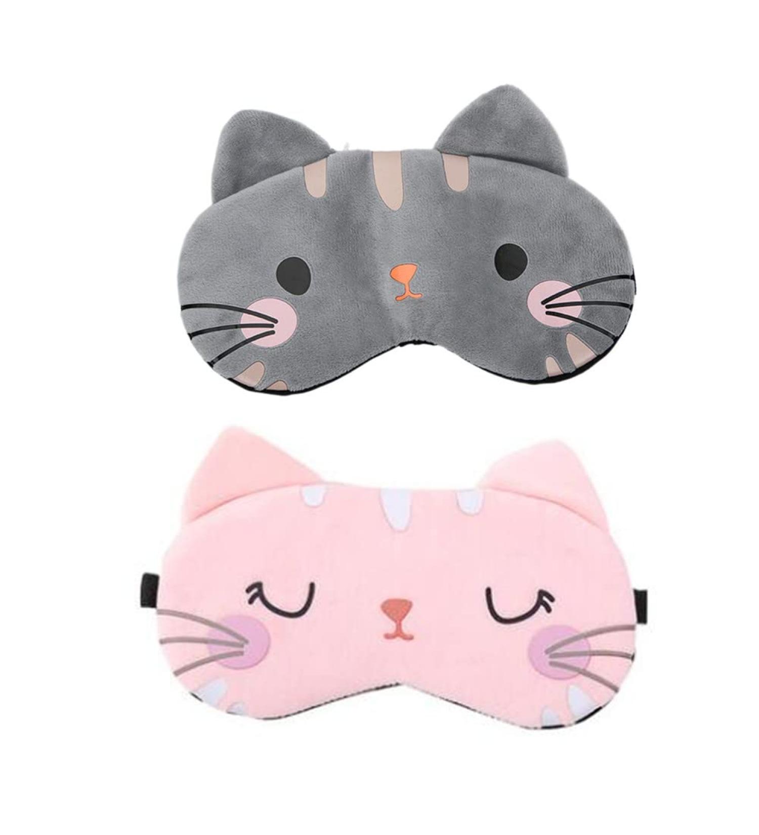 Cute Travel Cat Sleep Eye Mask - 2 Pack Soft Animal Cartoon Blindfold for Women Girls Kids - Pink Grey - Buy Online on GoSupps.com