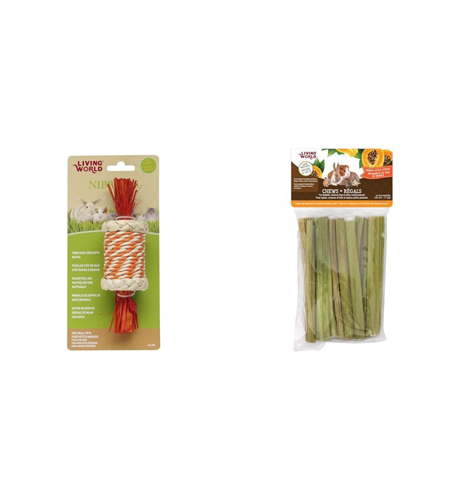 Living World Nibblers Corn Husk Pet Chew Candy + Small Animal Chews - Papaya Stalk Sticks Military+ Animal Chews - Buy Online on GoSupps.com