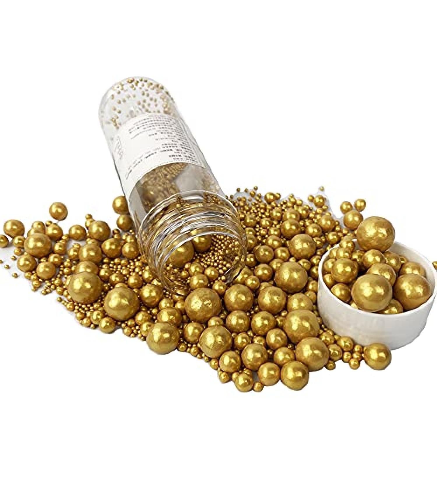Gold Edible Pearl Sugar Sprinkles - 120g/4.2oz Jar for Cake, Cupcake, Cookie Decorations - Perfect for Weddings, Showers, and Parties - Buy Online on GoSupps.com