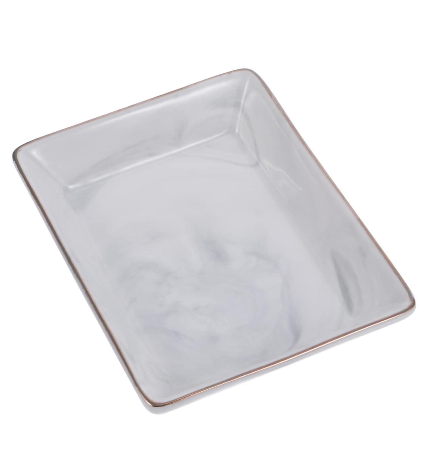 Homsfou 2-Piece Marble Ceramic Tray Set - Multi-Purpose Storage Decor for Valentine's Day - Exquisite Dark Gray 13.8x10.2cm - Buy Online on GoSupps.com
