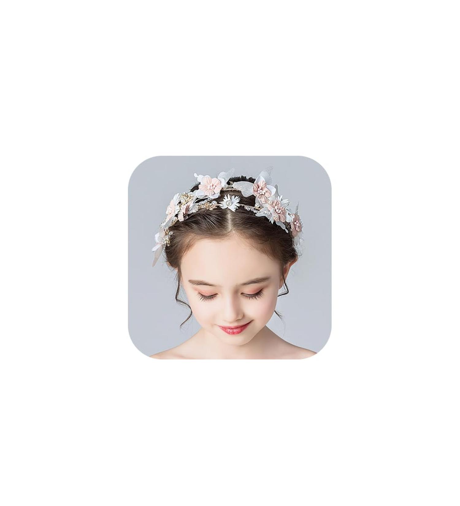 IYOU Princess Flower Headpiece Pink Crystal Leaf Headband Pearls Hair Piece Wedding Communion Hair Accessories for Flower Girls - Buy Online on GoSupps.com