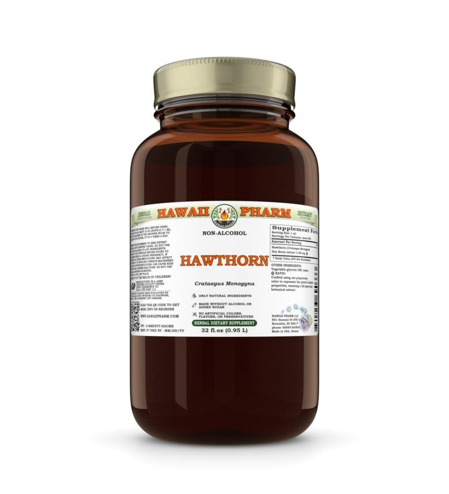 Hawthorn (Crataegus Monogyna) Dry Berry Glycerite Made in Hawaii All Natural Vegan Lab Tested Alcohol-Free Liquid Extract - 32 fl.oz 32 Fl Oz (Pack of 1) - Buy Online on GoSupps.com