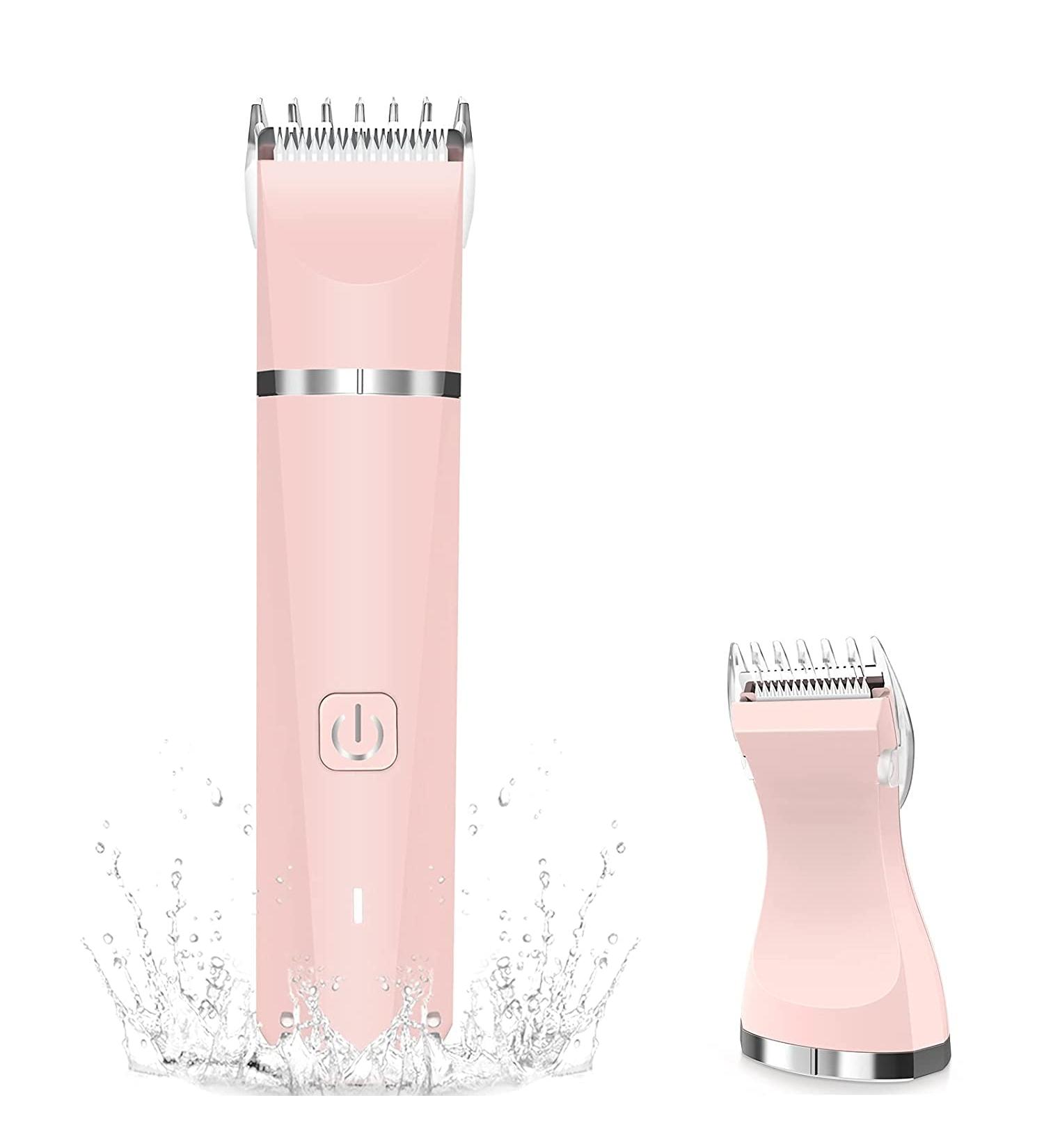 FLOVES Rechargeable Bikini Trimmer for Women - 2 in 1 Electric Pubic Hair Clipper & Shaver with Ceramic Heads, Waterproof, Pink - Buy Online on GoSupps.com