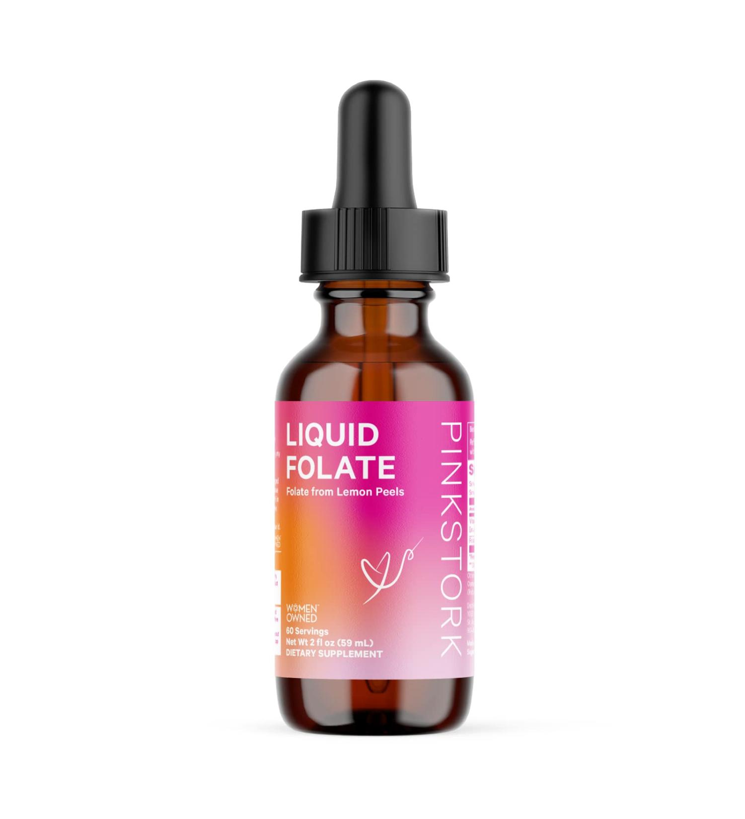 Pink Stork Liquid Folate: Natural Folic Acid with Vitamin C for Women, Pregnancy Must-Have - 2 oz - Buy Online on GoSupps.com