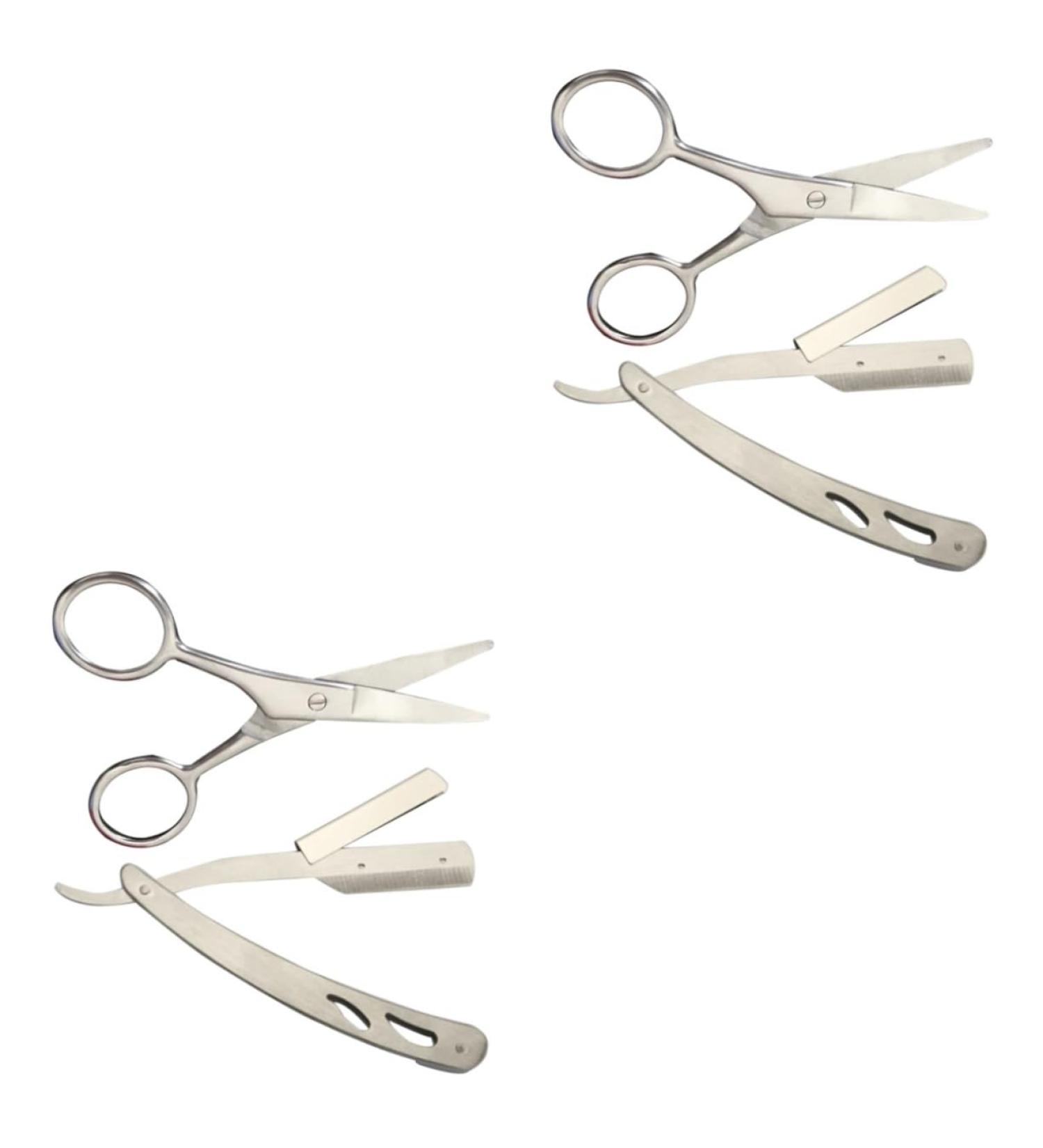 Minkissy 4 Pieces Stainless Steel Hairdressing Set - Razor Scissors & Shaving Tools for Precision Grooming - Buy Online on GoSupps.com