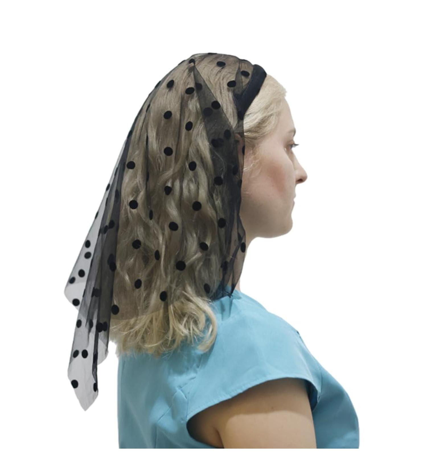 TQUXNGA Veil Headband for Women Stretch Turban Tulle Rhinestones Embroidery Colorful Dots Head Wrap Headband Black dots - Buy Online on GoSupps.com