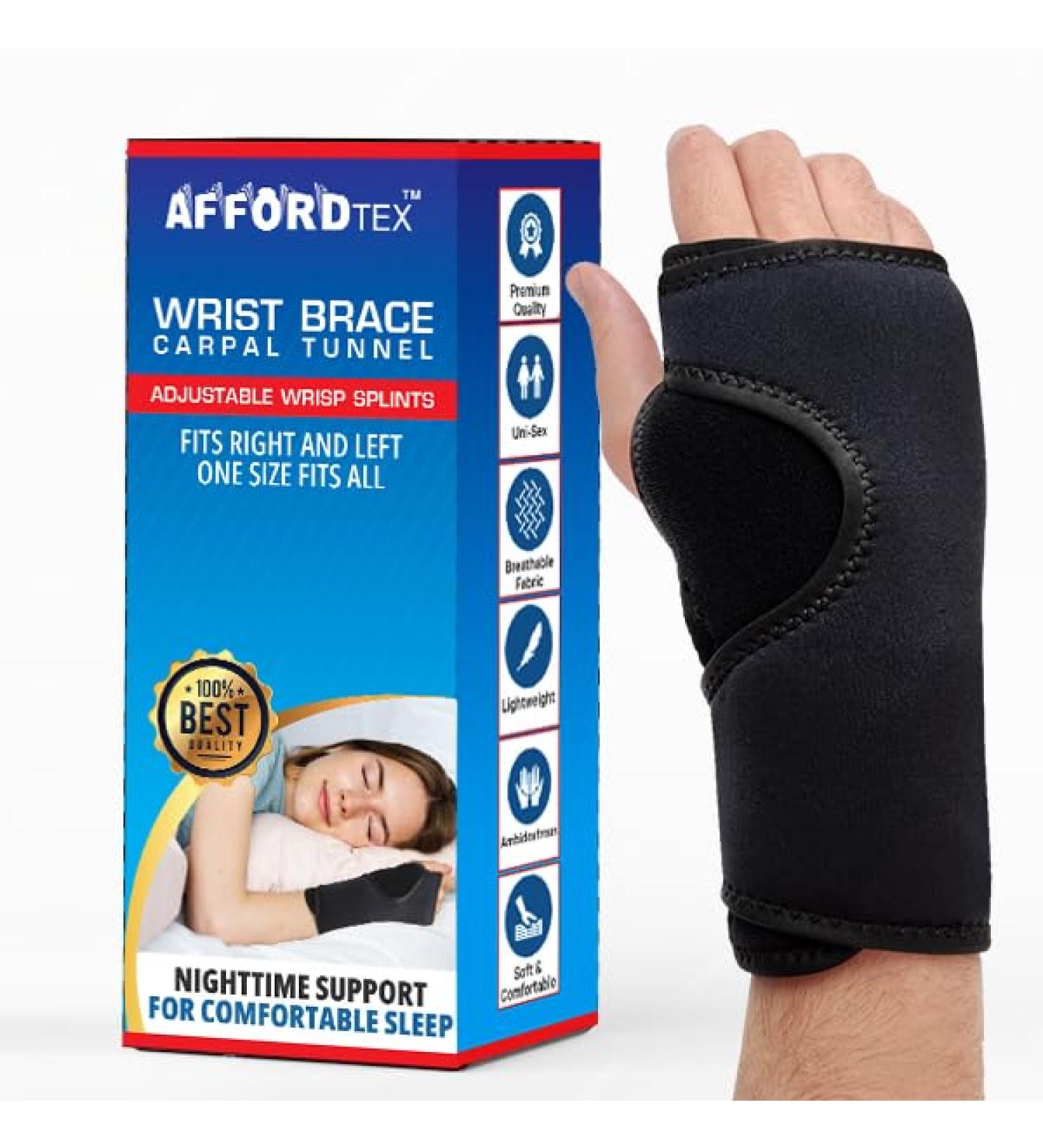 Hand Brace for Carpal Tunnel & Wrist Pain Relief - Adjustable Night Support with Splints for Arthritis & Tendonitis - Unisex Fit - Buy Online on GoSupps.com